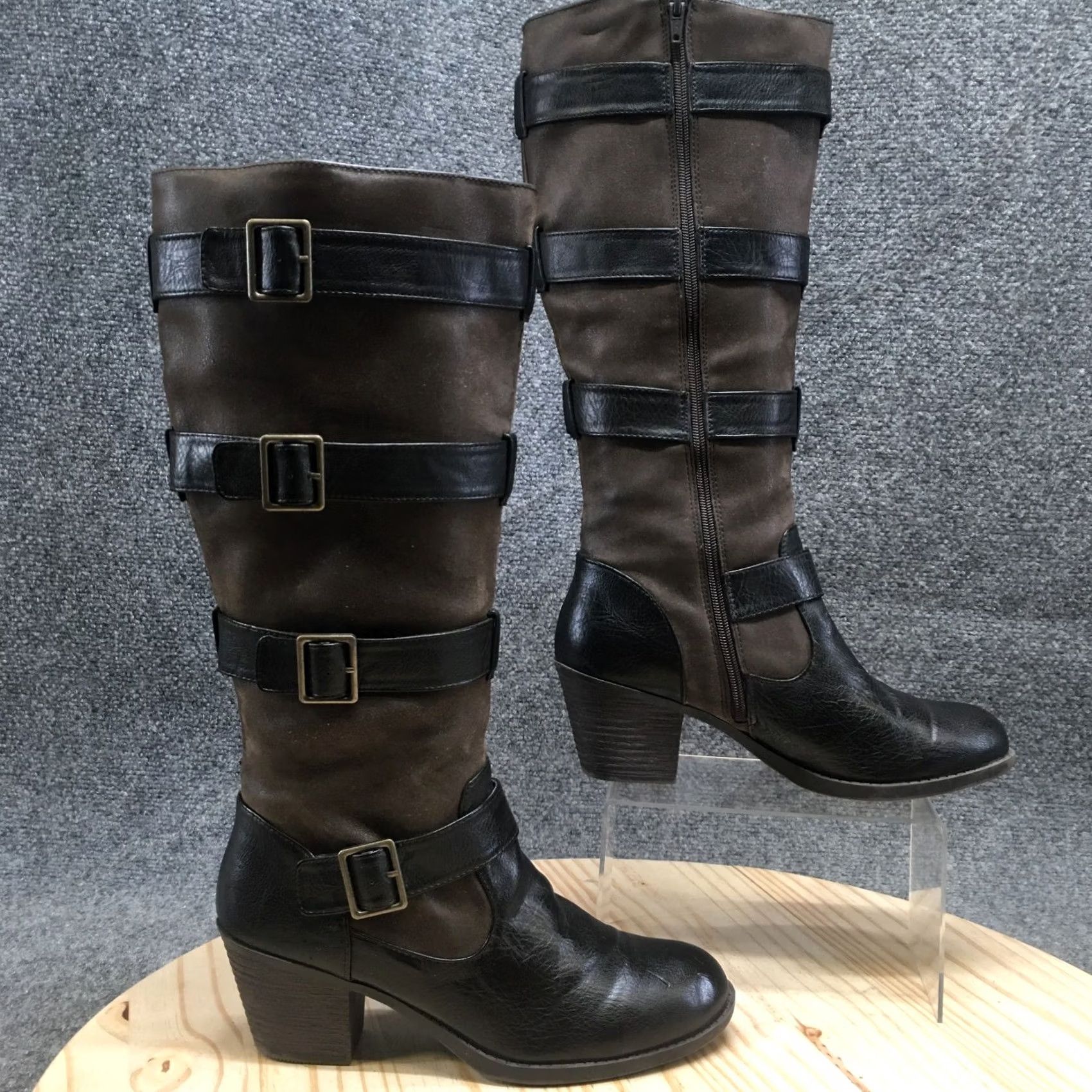 Croft & Barrow Croft & Barrow Boots Women 9.5 Black Knee High Buckle Strap Zip Block Heel Riding Boot Vintage: No Size US 10 / IT 40 - 2 Thumbnail