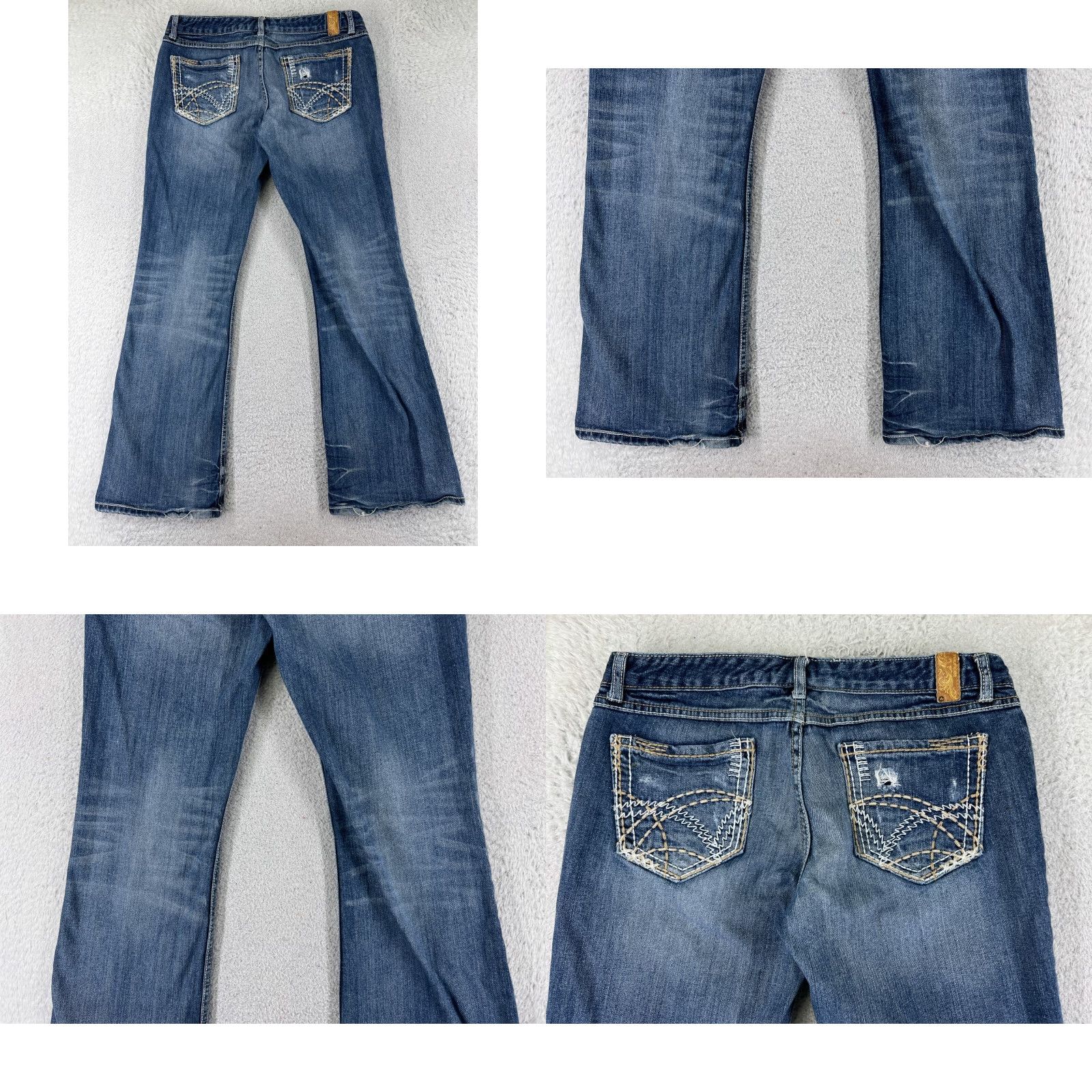 Vintage Maurices Jeans Womens Flared 11 Blue Denim Cotton 31x32 Read Embroidered Pocket 5-Pocket Design Zipper Button Regular Stretch Size 32" / US 10 / IT 46 - 9 Thumbnail