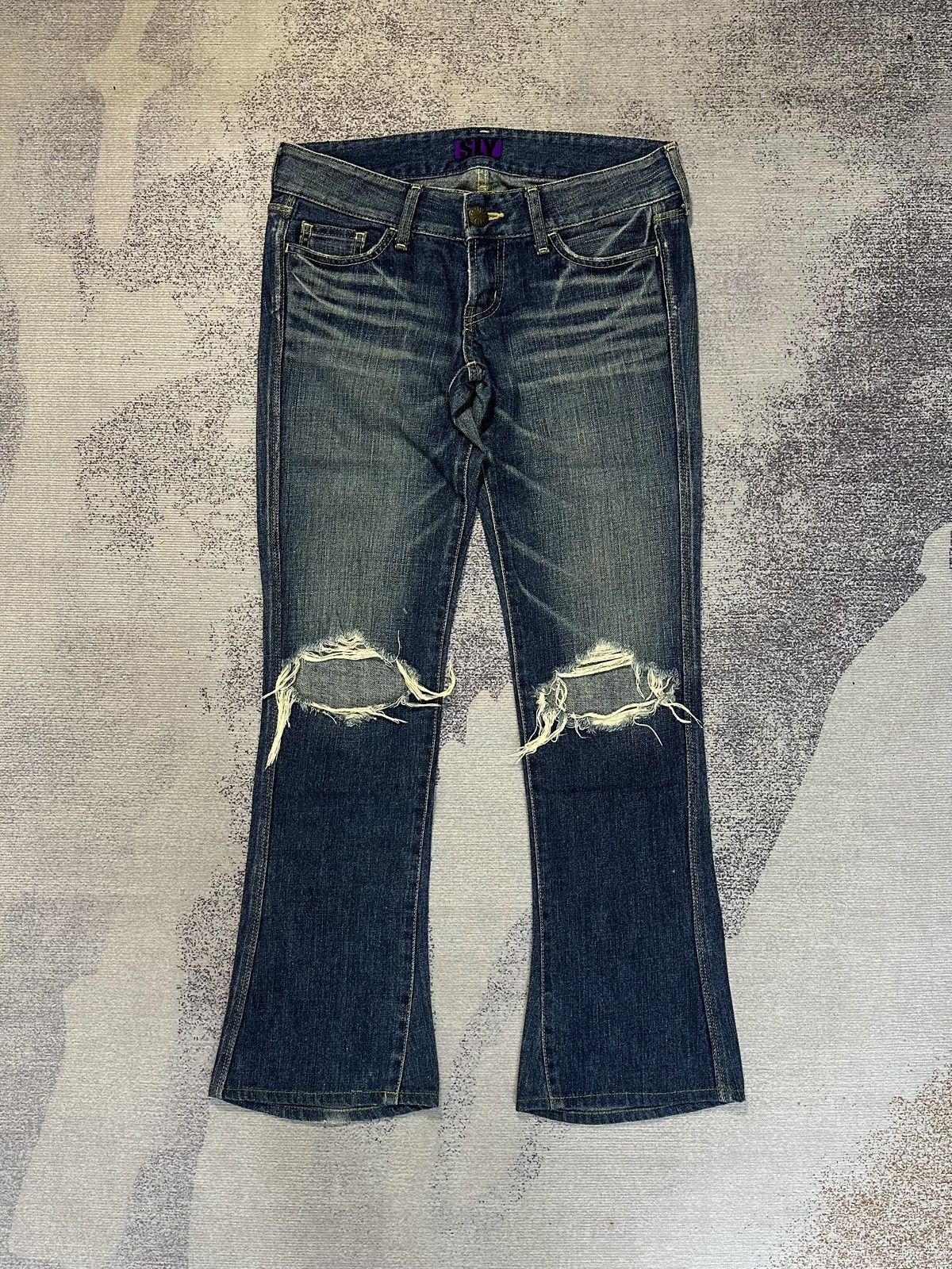 Japanese Brand RARE SLY Distressed Flare Jeans Size US 27 - 1 Thumbnail