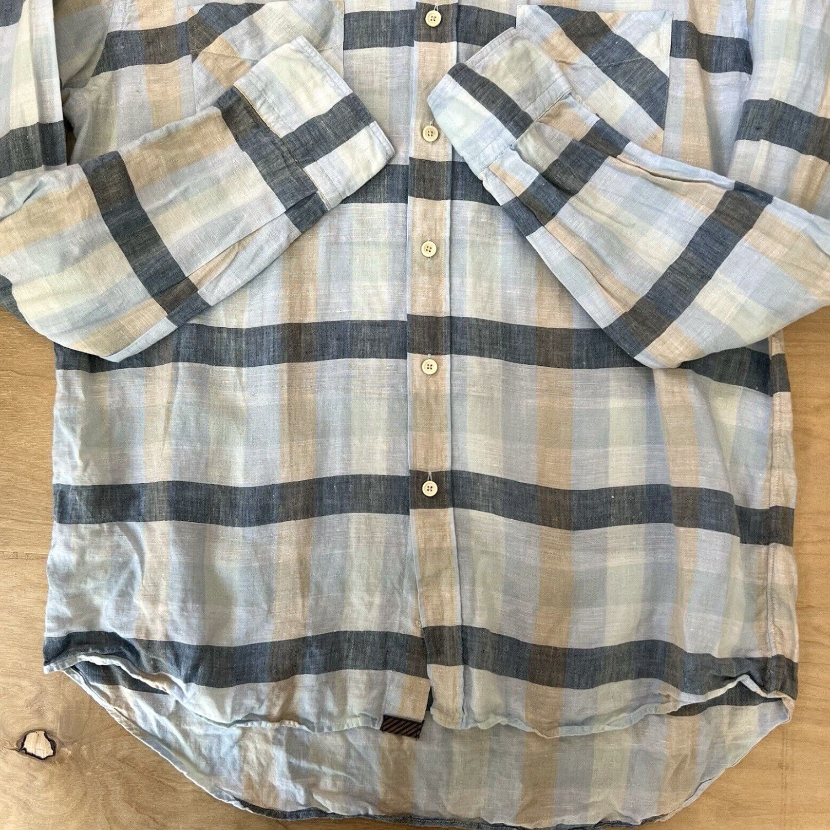 Billy Reid Billy Reid Linen Shirt 2XL Blue Check Collared Button-Up Long Sleeve Casual Shirt Mens Size US XXL / EU 58 / 5 - 5 Thumbnail
