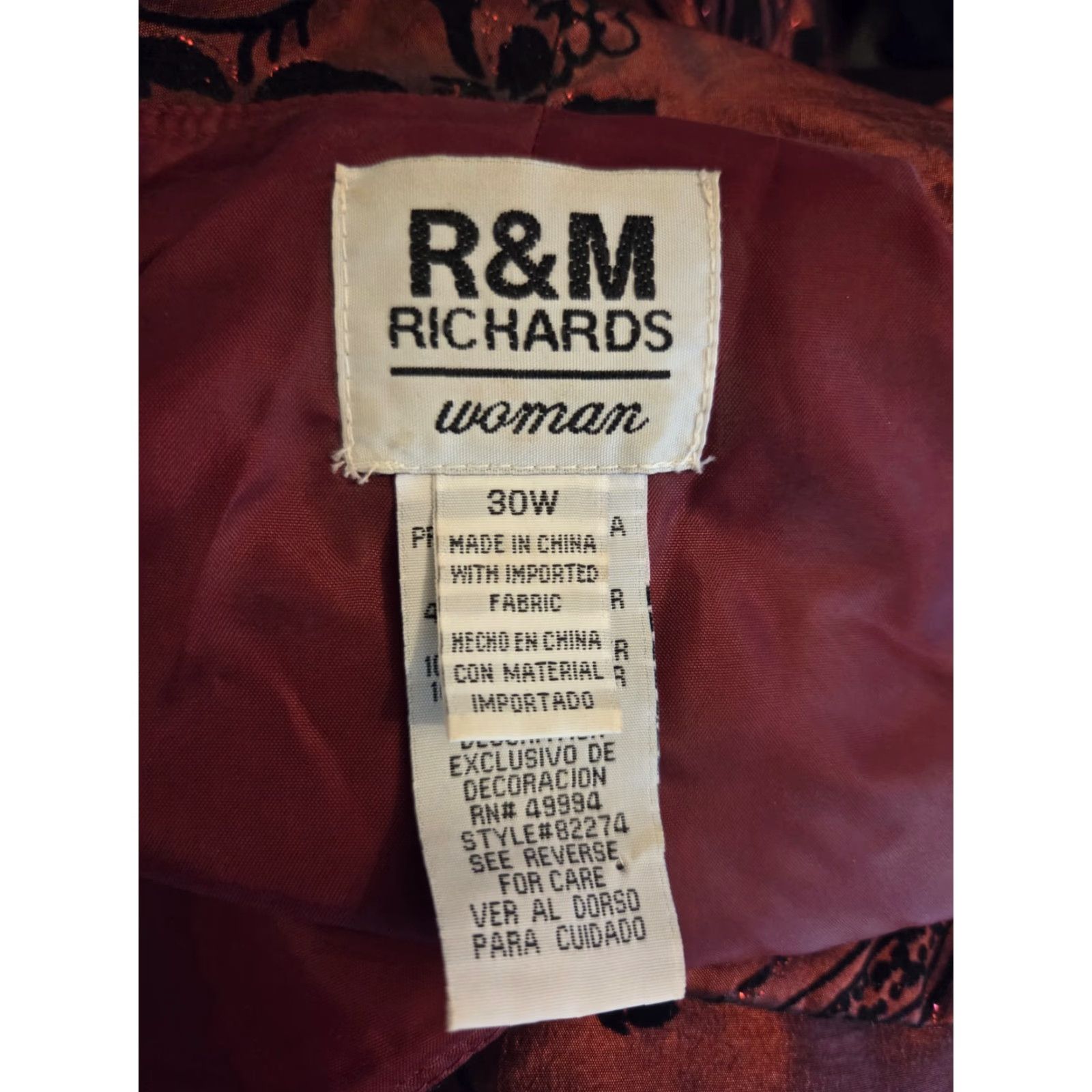 Vintage VINTAGE 90s R&L Richards Shiny Gothic Brocade Dress Jacket Burgundy 30 Plus Womens Jacket Size 4XL / US 24-26 - 7 Thumbnail