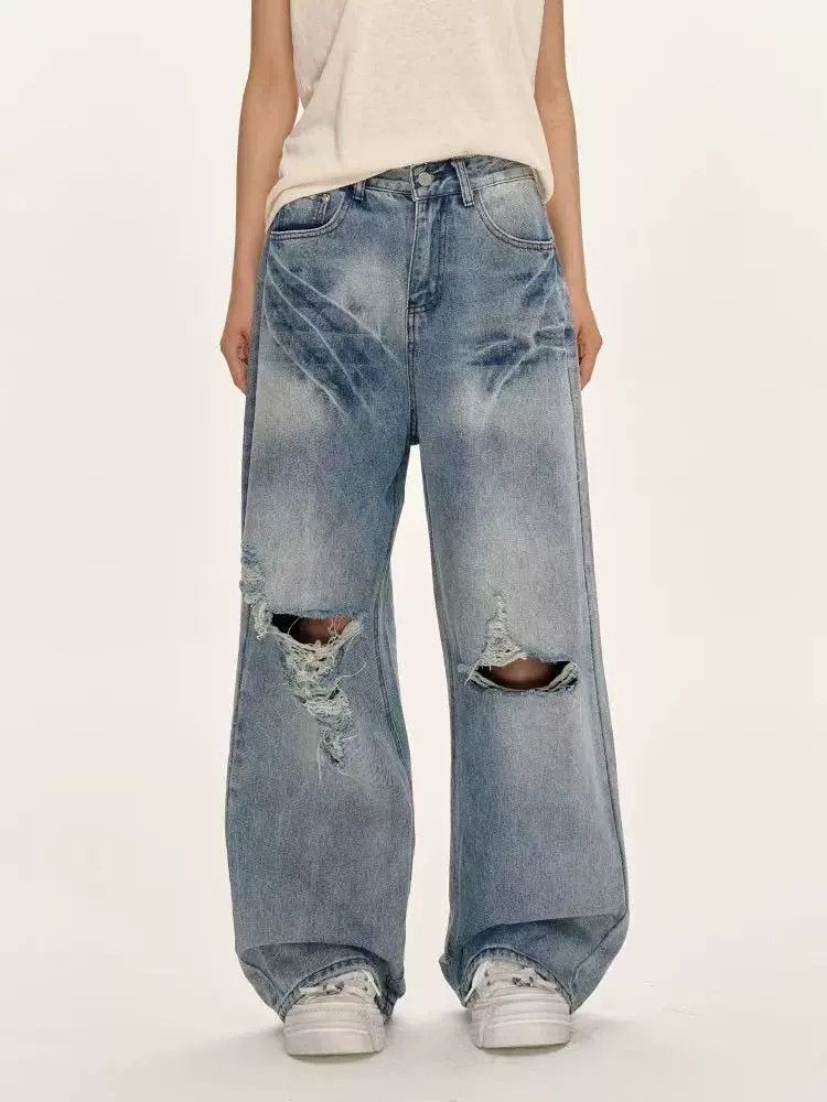 Vintage American retro washed distressed embroidered ripped jeans Size US 32 / EU 48 - 1 Thumbnail