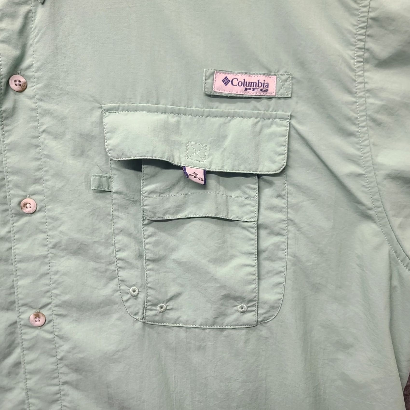 Vintage Columbia PFG Omni-Shade Shirt Mens XL Relaxed Short Sleeve Button-Down Collared Vented Outdoors Green Nylon Knit Size US XL / EU 56 / 4 - 7 Thumbnail