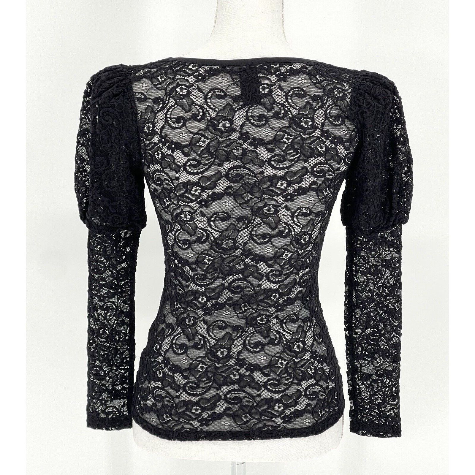 SMYTHE Smythe Juliet Keyhole Black Lace Blouse Long Puff Sleeve Ruc Size S / US 4 / IT 40 - 2 Thumbnail