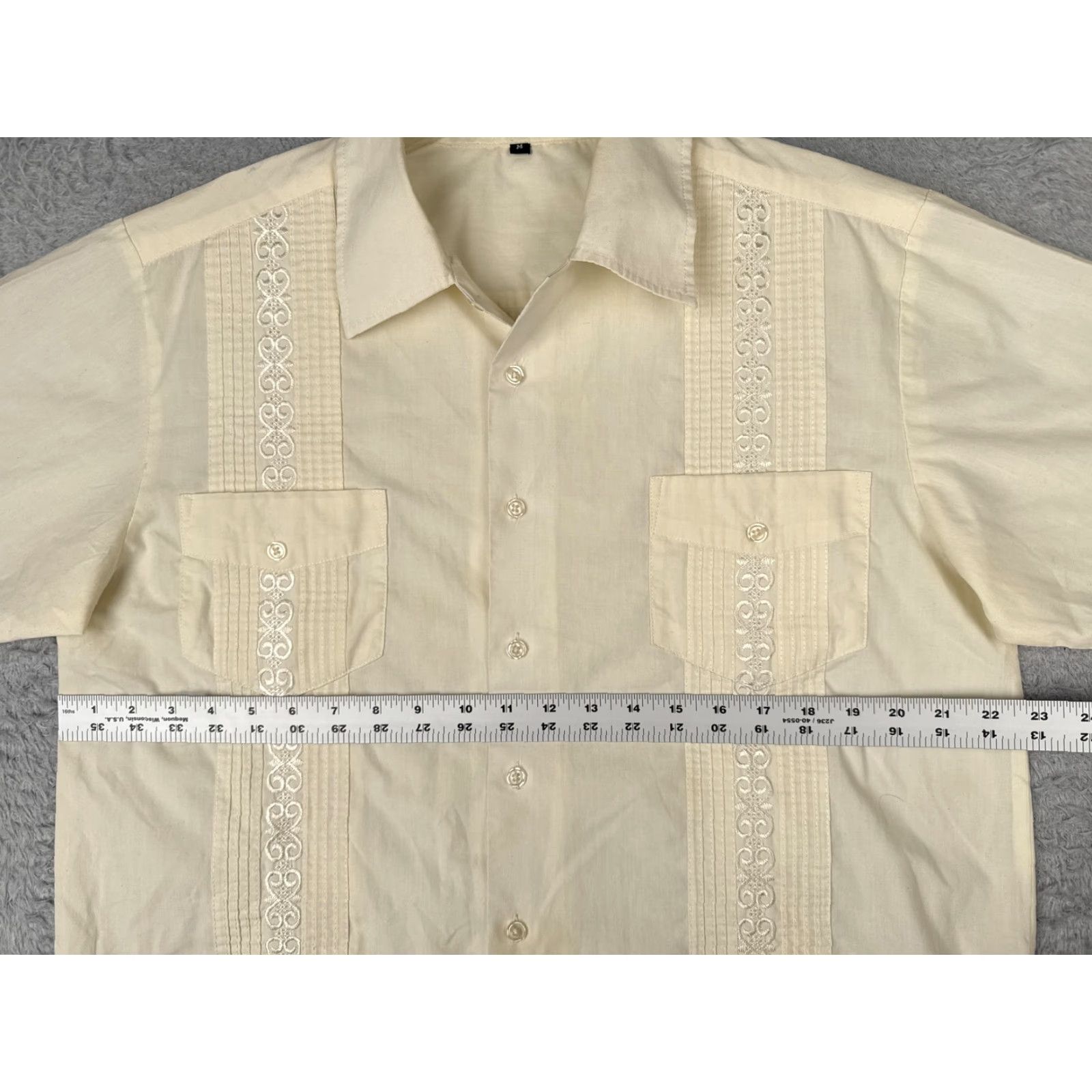 Vintage Guayabera Shirt Mens Medium White Embroidered Short Sleeve Button Up 4 Pocket Size US M / EU 48-50 / 2 - 7 Thumbnail