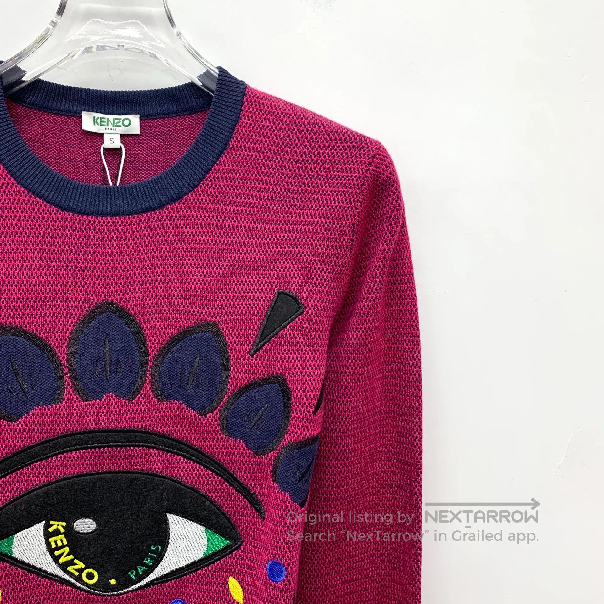 Kenzo Kenzo Pink logo eye embroidery round neck wool knitted swe Size US S / EU 44-46 / 1 - 3 Thumbnail