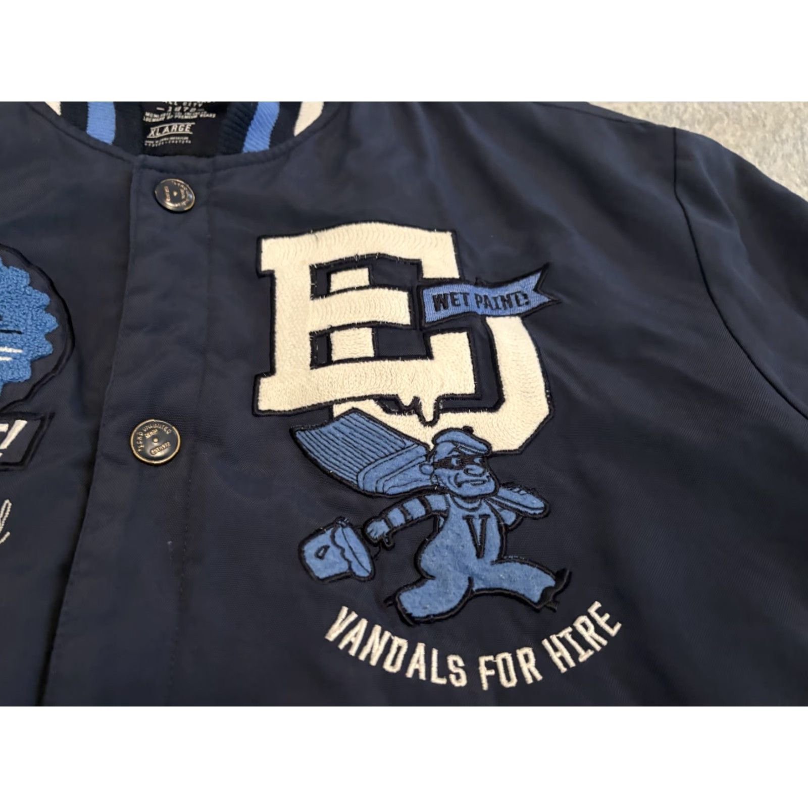 Ecko Unltd. VINTAGE Ecko Unltd. Vandals for Hire Graffiti Jacket Button Front Blue XL Bomber Jacket Mens Girls Size US XL / EU 56 / 4 - 5 Thumbnail