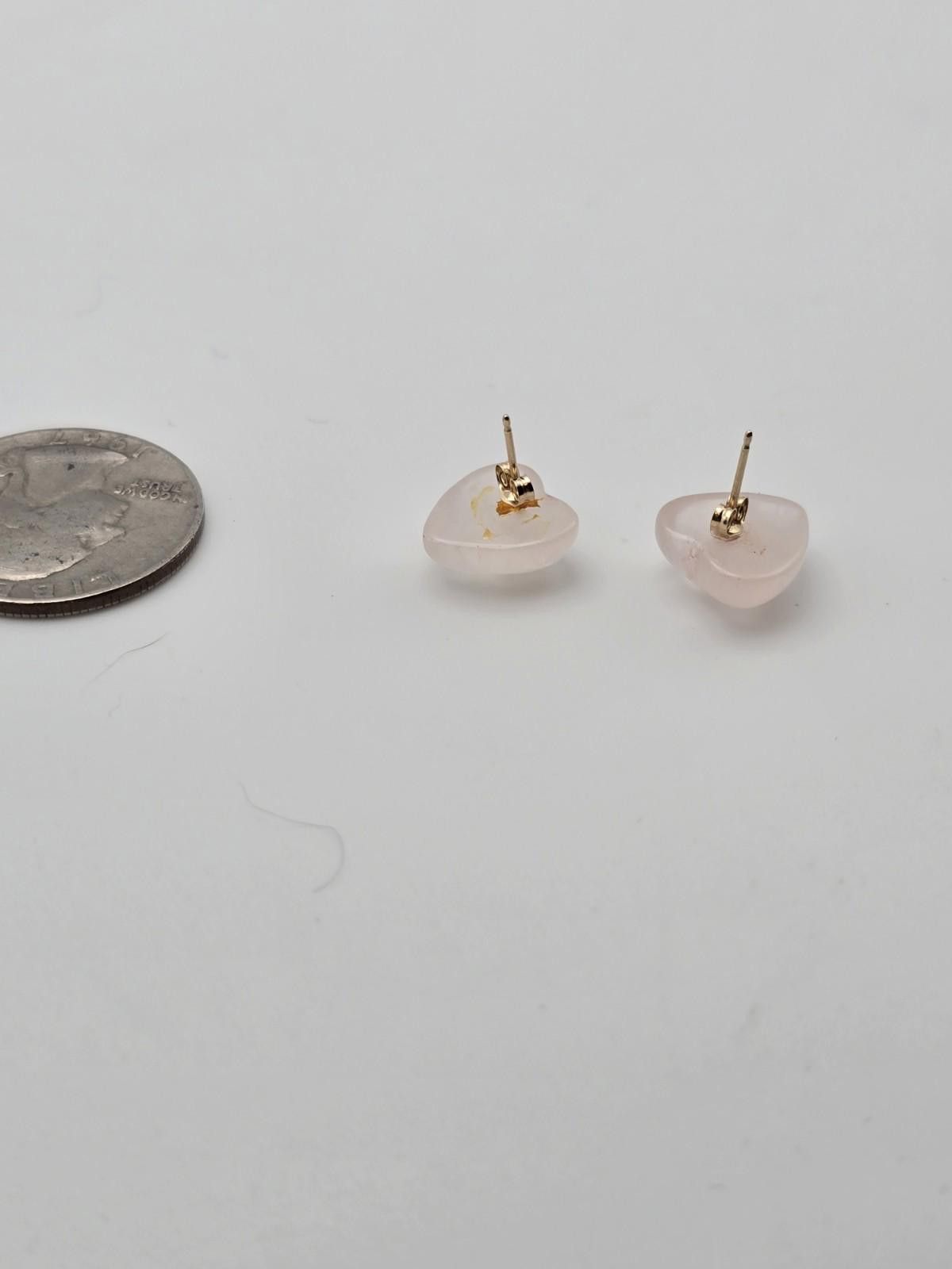 Pink Natural Rose Quartz Heart Earrings 14K Gold Posts Size ONE SIZE - 3 Thumbnail