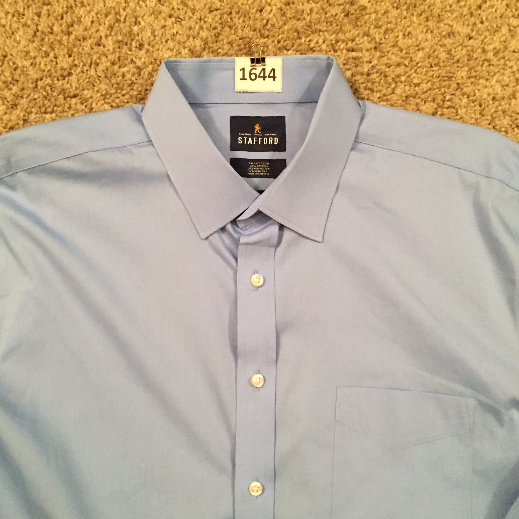 Stafford Stafford Shirt Mens XL Blue Long Sleeve Button-Up Smart Tech Shirt Size US XL / EU 56 / 4 - 3 Thumbnail