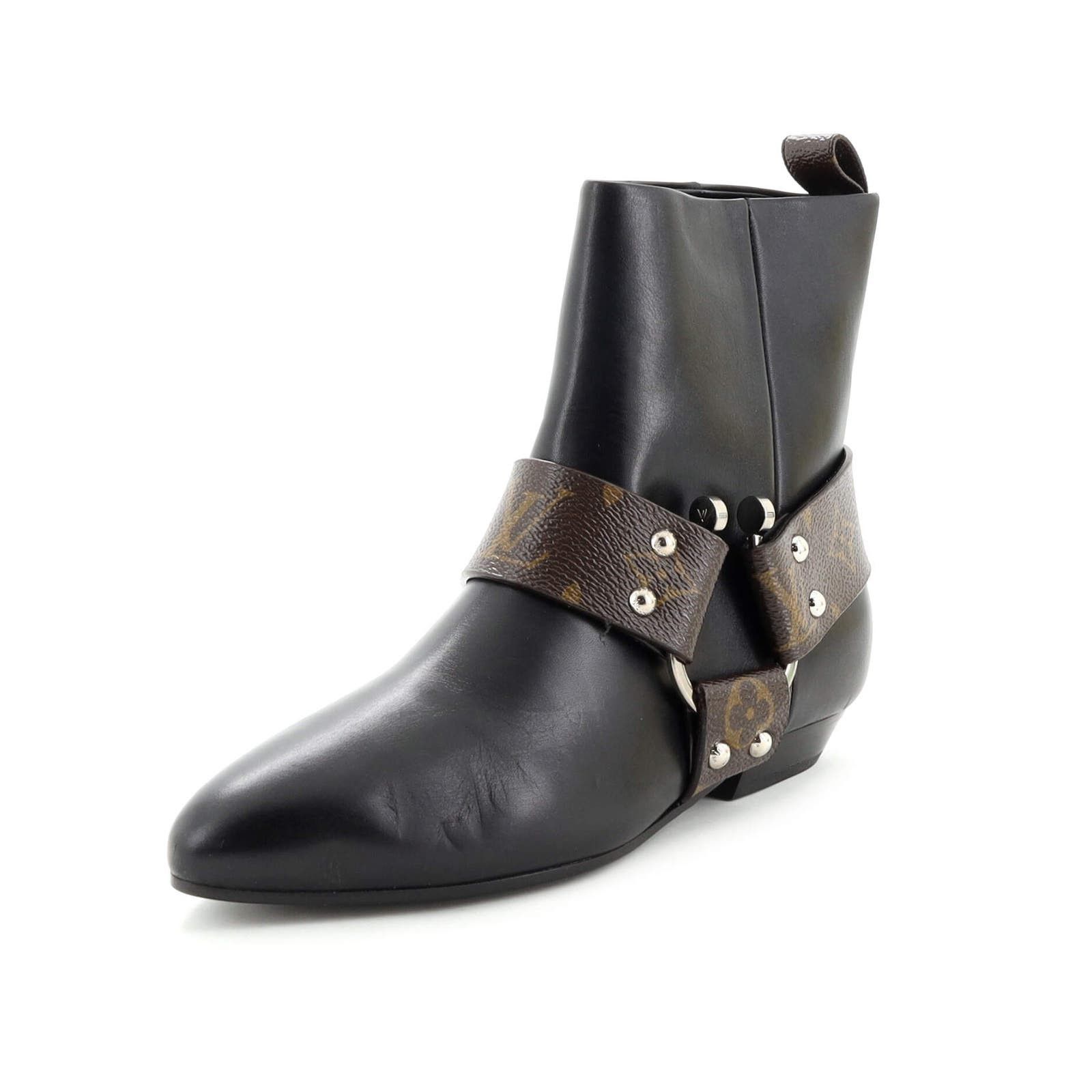 image of Louis Vuitton Women's Rhapsody Ankle Boots Leather With Monogram Canvas in Black (Size 6)