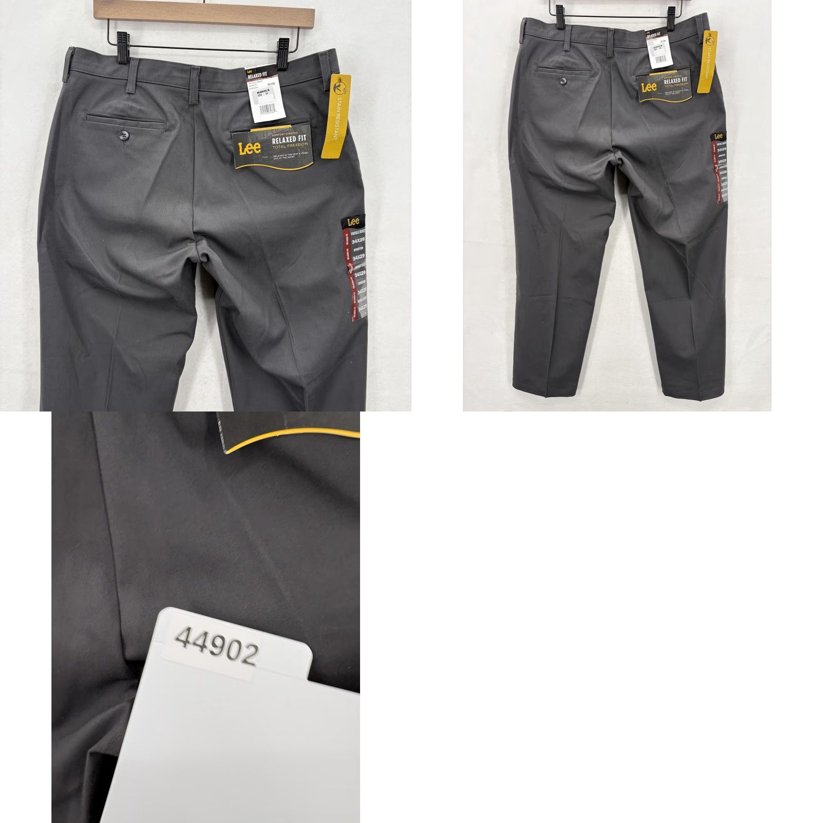 Lee Lee Pants Mens 34x29 Chino Relaxed Fit Stretch Wrinkle Resistant Flat Front Comfort Total Freedom Gray Charcoal Mens Pants Size US 34 / EU 50 - 10 Thumbnail