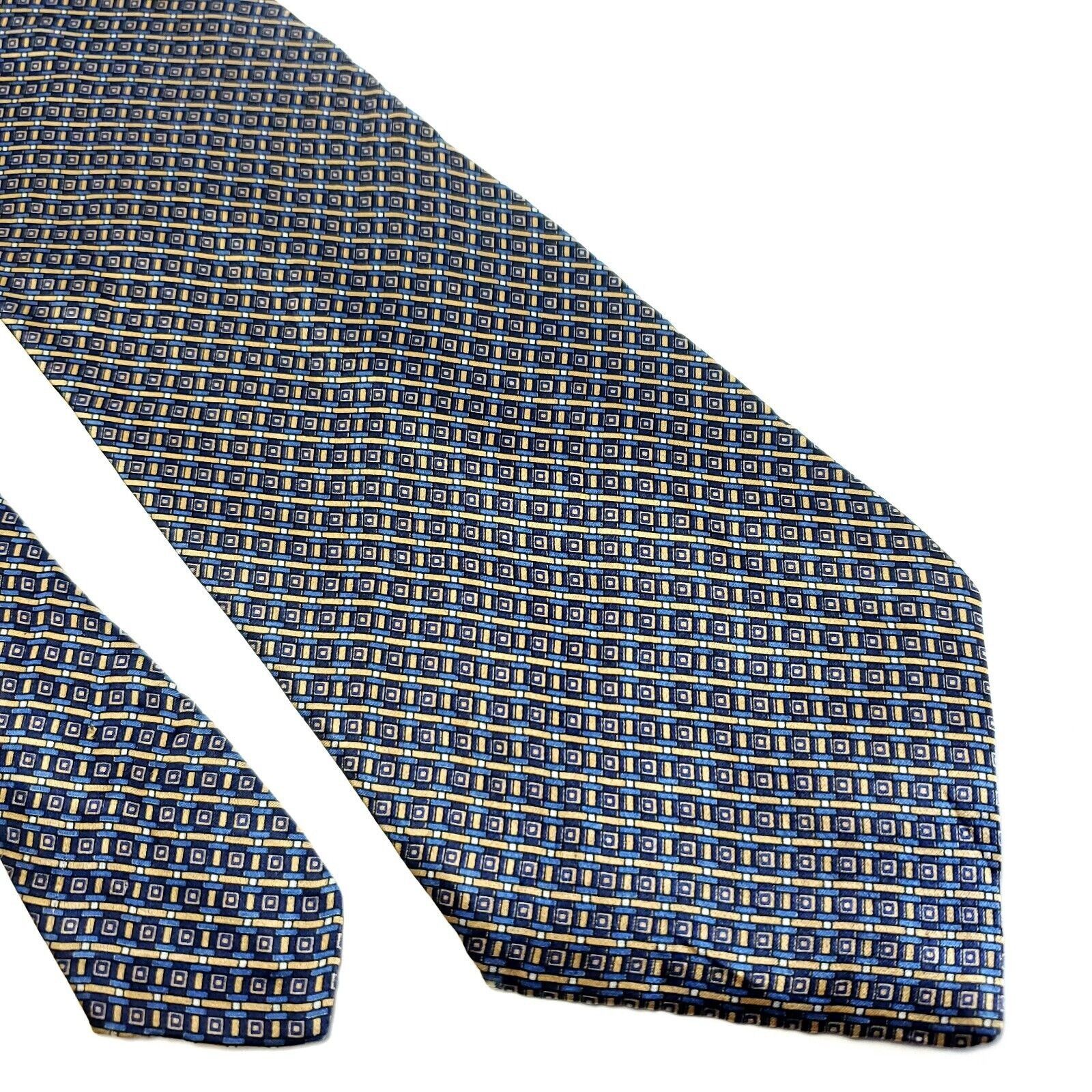 John Henry John Henry Blue Yellow Geometric Print Wide Silk Tie Size ONE SIZE - 1 Thumbnail