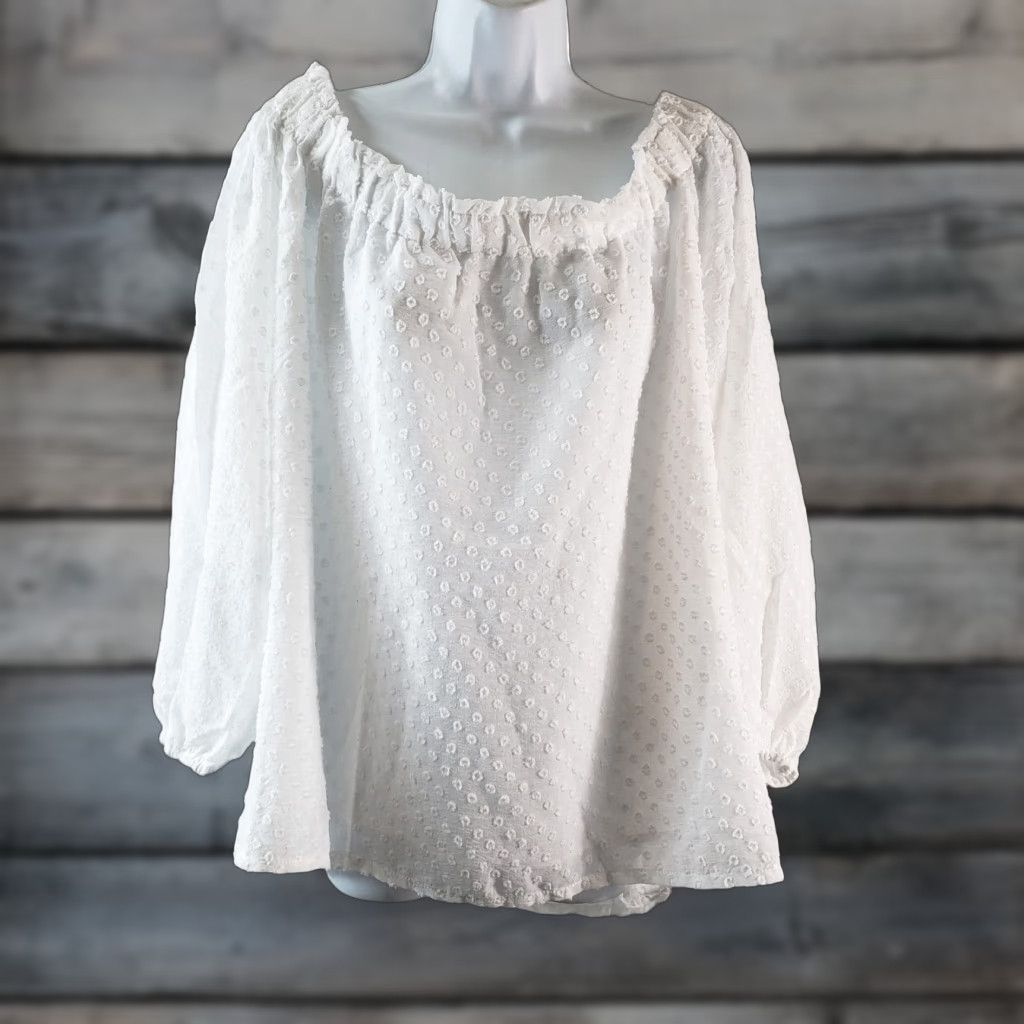 Elizabeth and James Textile Elizabeth and James Womens Off The Shoulder Top XL White Swiss Dot Blouse Shirt Size XL / US 12-14 / IT 48-50 - 1 Thumbnail