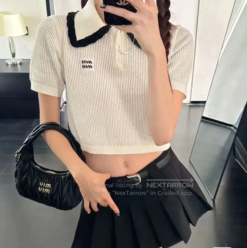 Miu Miu Miu Miu White Cropped Cotton Pullover . Size L / US 10 / IT 46 - 9 Thumbnail