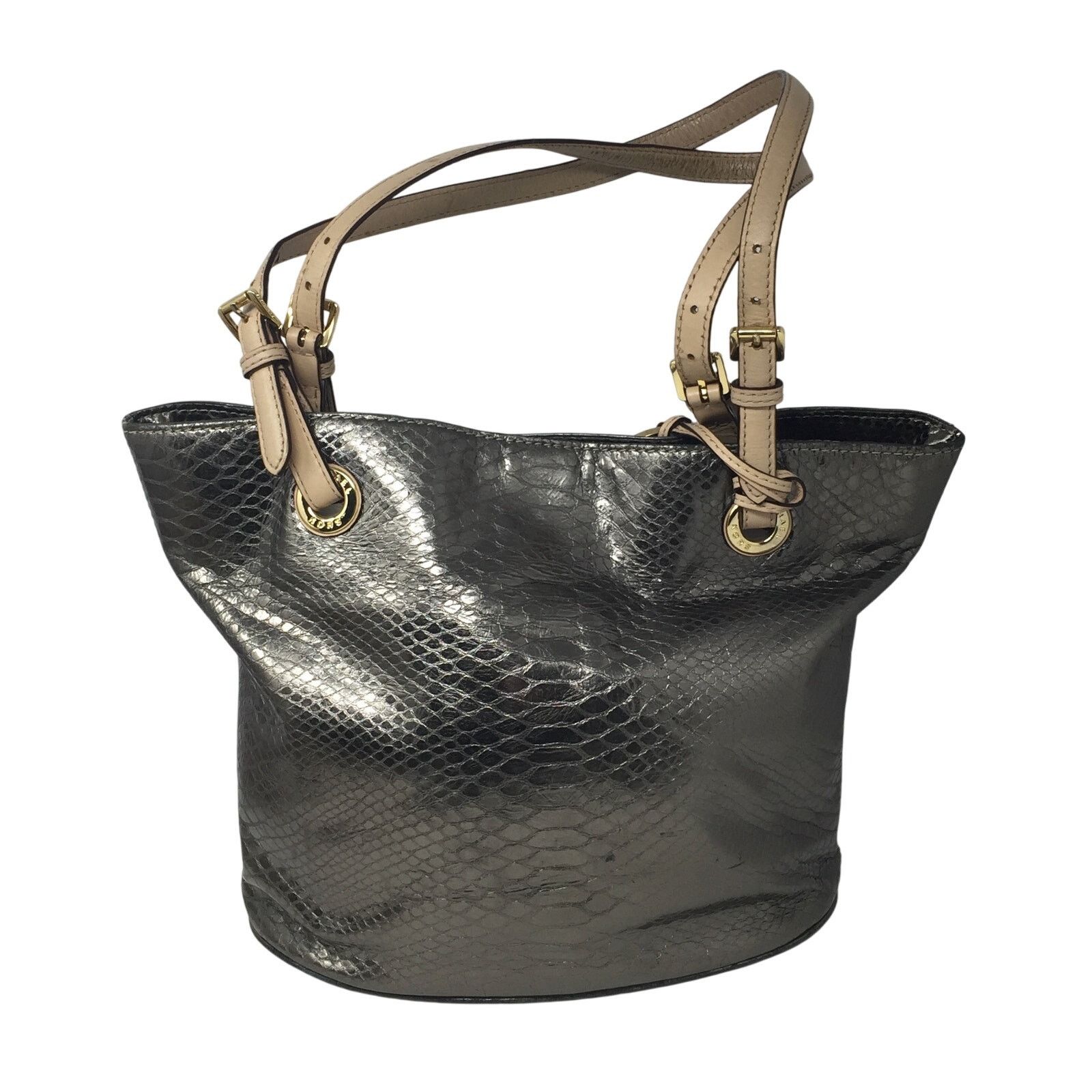 Michael Kors Jet Set Gray Leather Python Embossed Tote Bag
