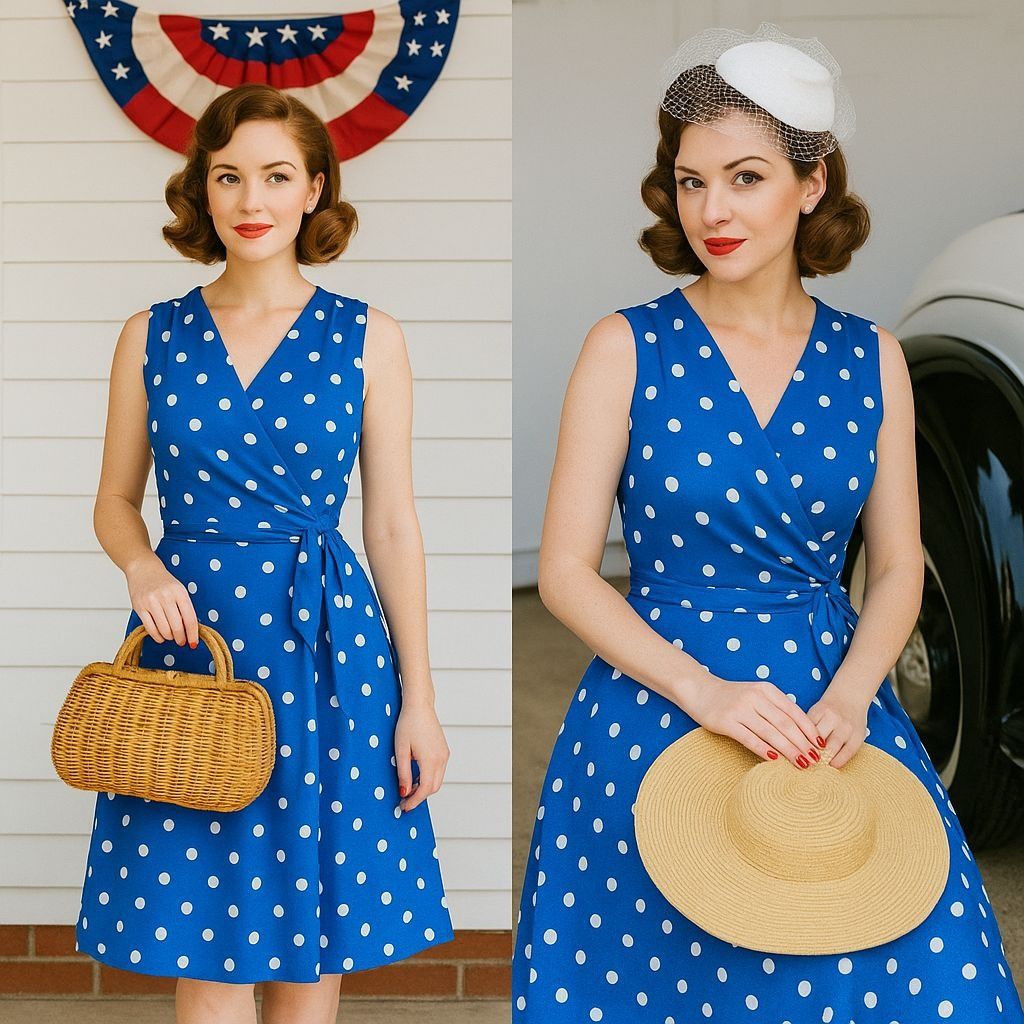 Other Jessica Howard Blue 8P Midi Dress Polka Dot Retro Chic Cotta Size M / US 6-8 / IT 42-44 - 2 Thumbnail