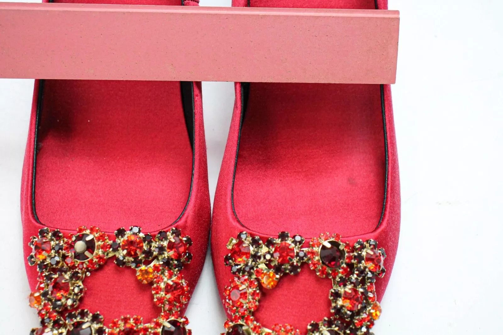 Roger Vivier ROGER VIVIER Women's EU 38 Crystal Flower Red Satin Heels Size US 8 / IT 38 - 10 Thumbnail
