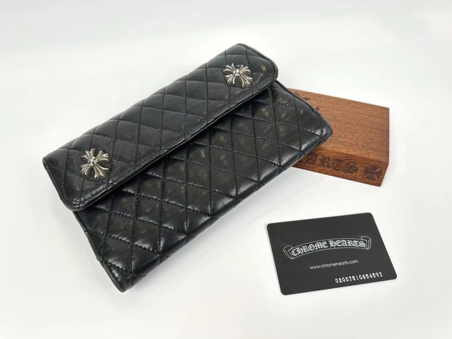 image of Chrome Hearts Quilt Wave Wallet in Black, Men's