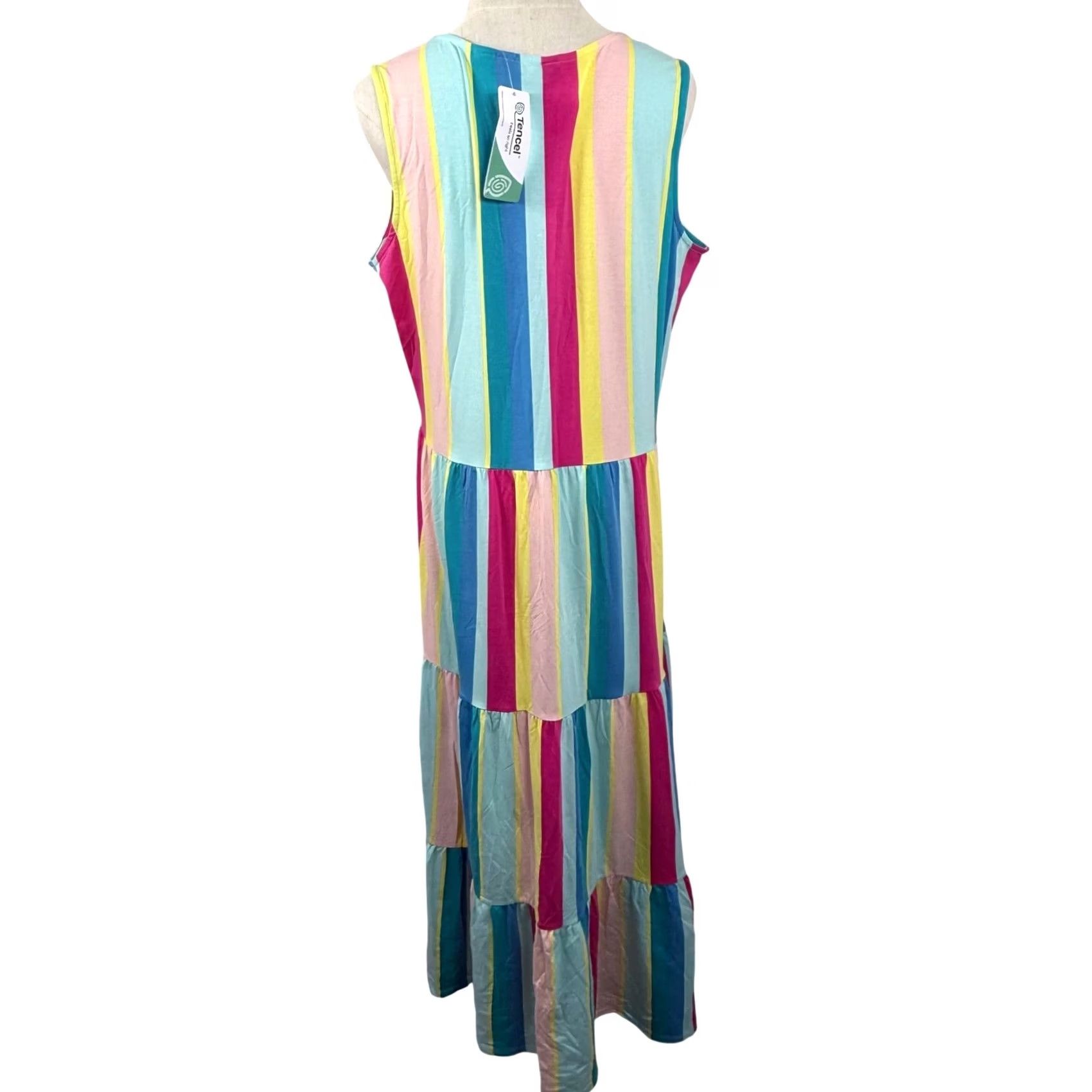 Lands' End Lands' End Maxi Dress Rainbow Striped Tiered Sleeveless Summer NWT L Womens Suitability? Size L / US 10 / IT 46 - 5 Thumbnail