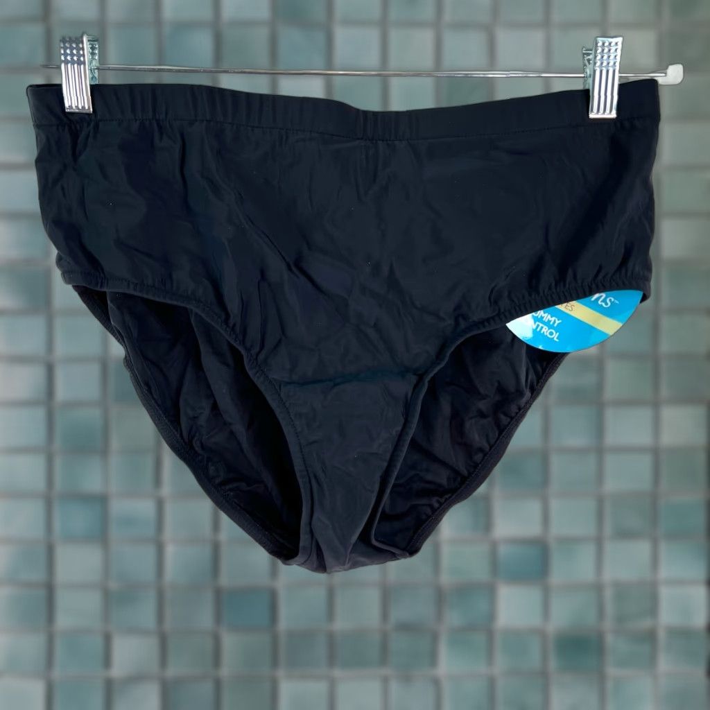 Vintage Swim Solutions Bikini Bottom Size 20 Black High Waist Elastic Stretch Womens Size 42" / US 20 - 1 Thumbnail