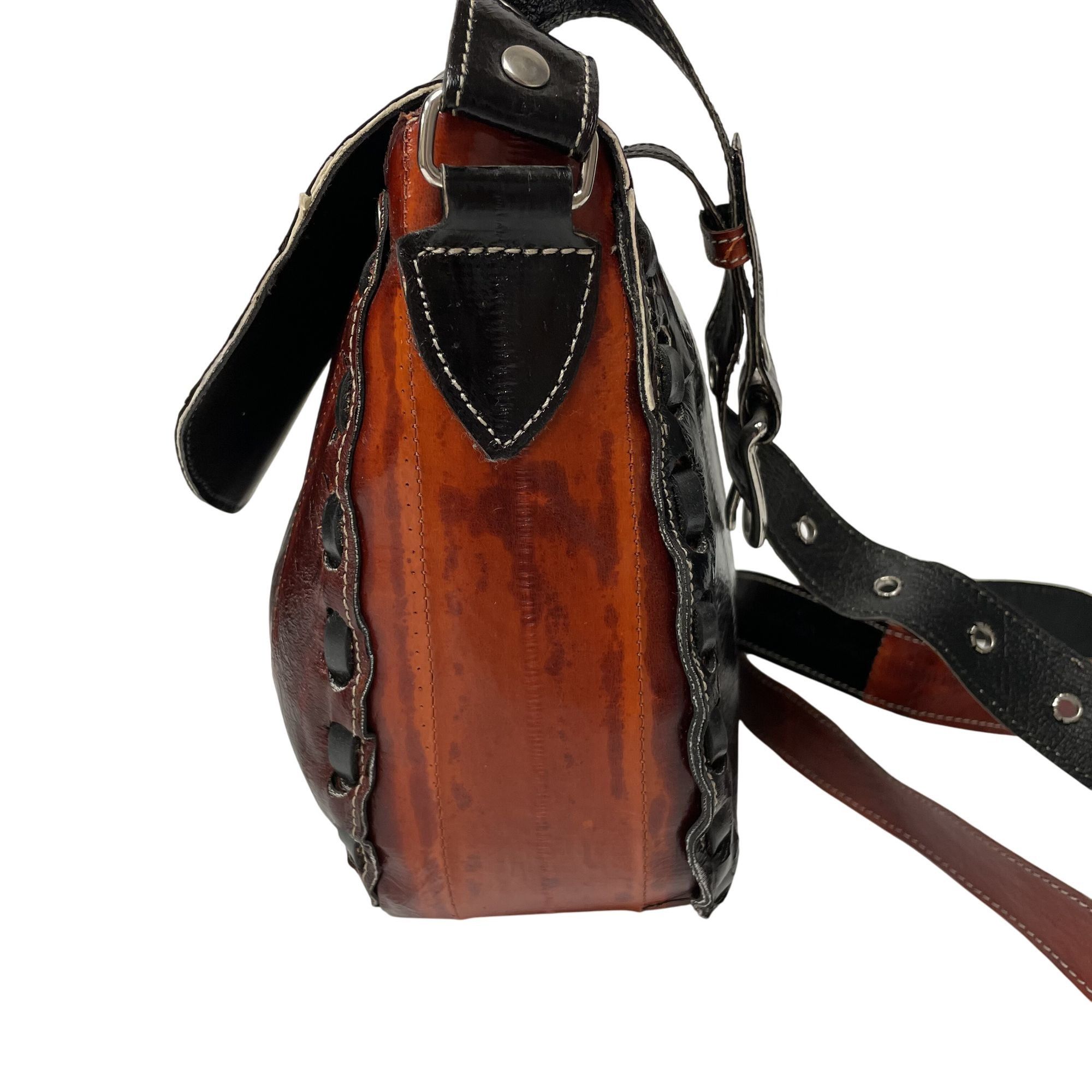 Other Vtg 2 Tone Black Mahogany EEL SKIN Handbag HIPPIE Purse Size ONE SIZE - 3 Thumbnail
