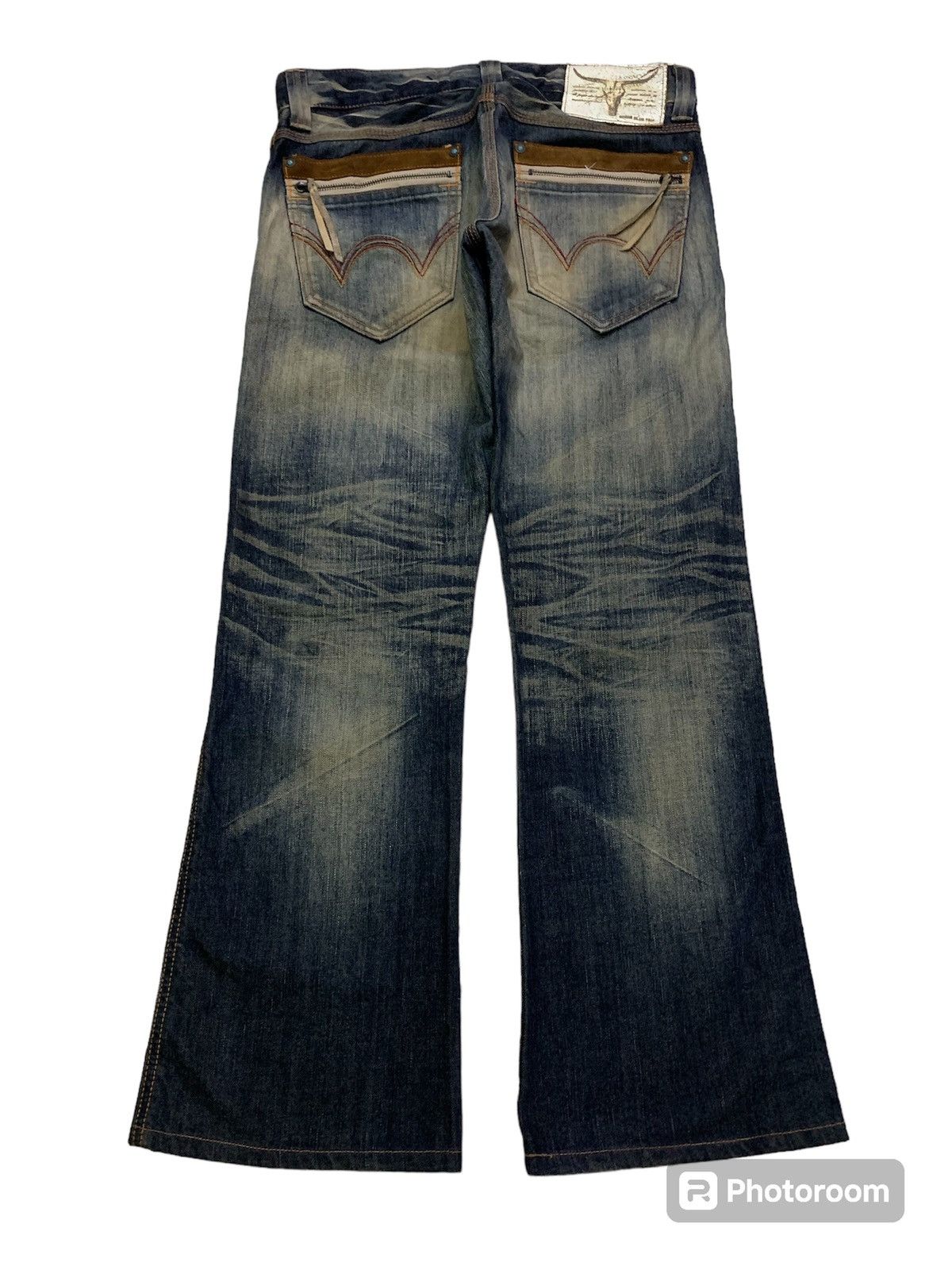 Edwin 💥Vintage 90s Flare Edwin Blue Trip Denim Size US 33 - 1 Thumbnail