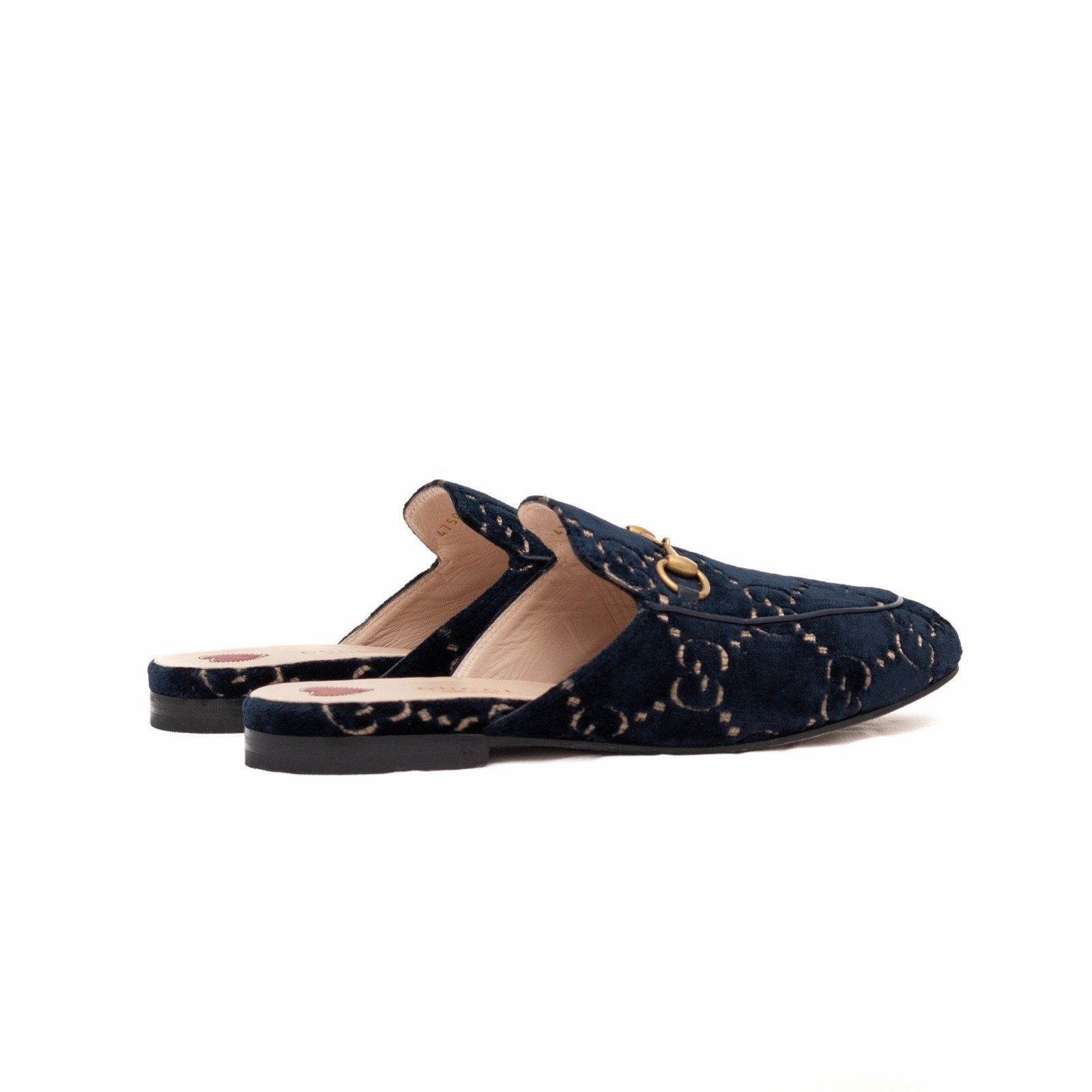 Gucci Gucci Princetown GG Monogram Blue Velvet Horsebit Mule Navy Size US 7 / IT 37 - 7 Thumbnail