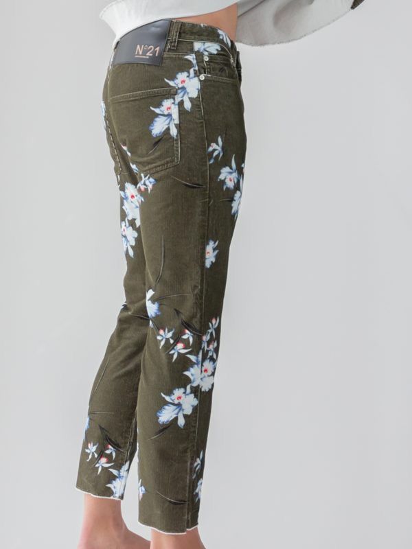 N21 !DS! FW22 N21 Floral Print Straight Leg Green Corduroy Pants Size US 32 / EU 48 - 5 Thumbnail
