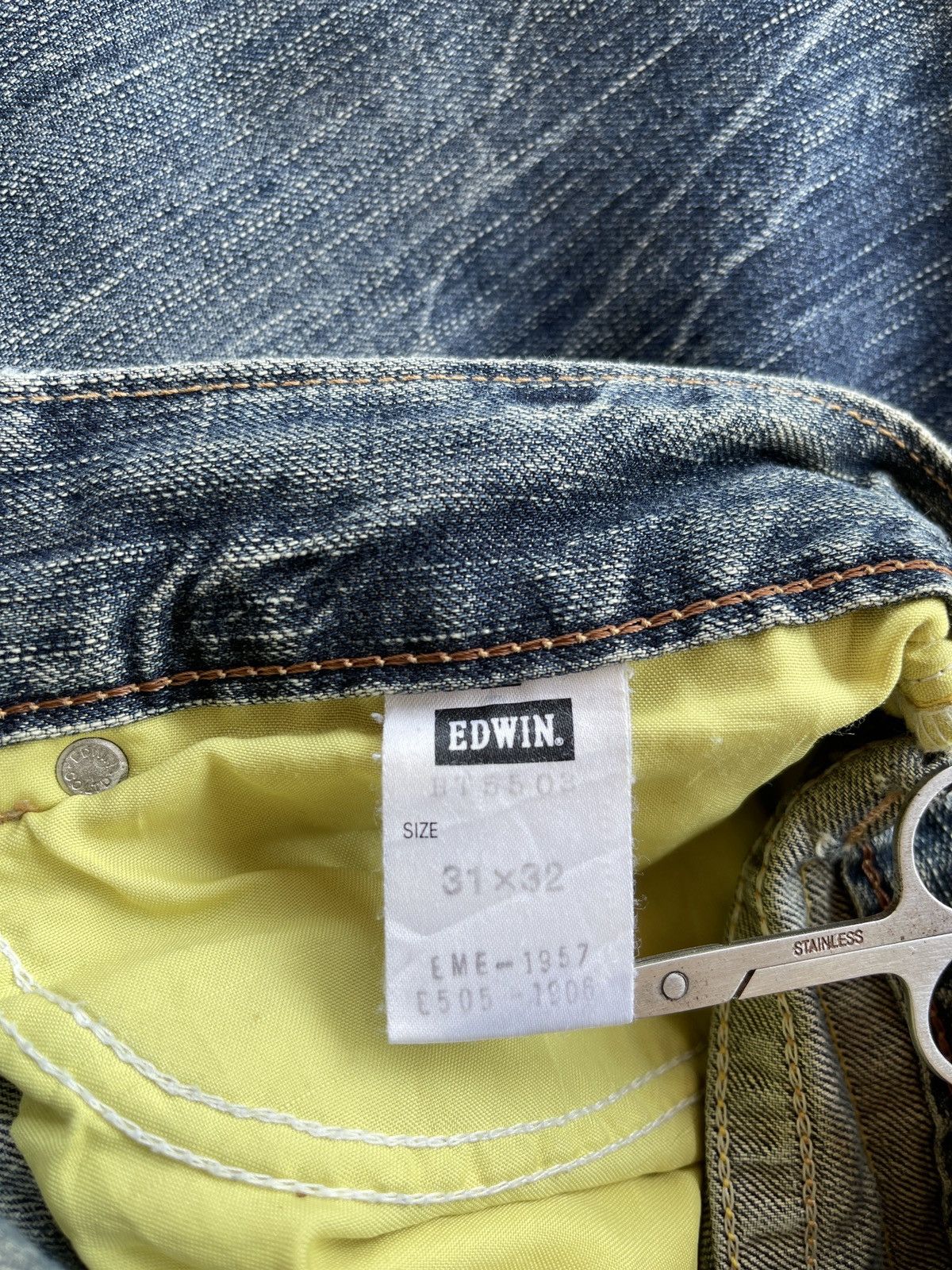 Japanese Brand Vintage Edwin 504 Blue Trip Flare Distressed Denim Size US 32 / EU 48 - 14 Thumbnail