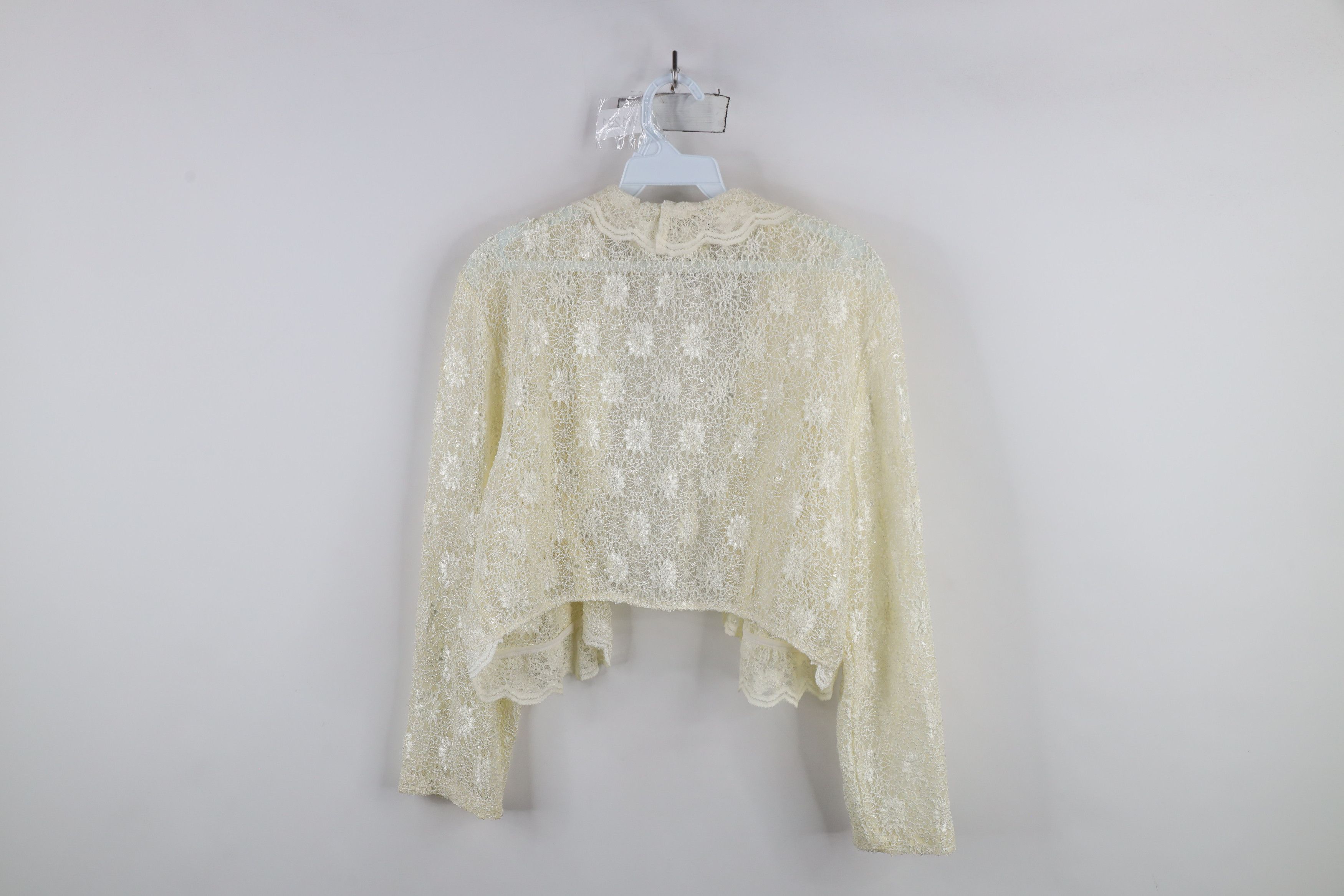 Vintage Vintage 90s Y2K Babydoll Lace Flower Open Front Jacket Top Size XL / US 12-14 / IT 48-50 - 11 Thumbnail