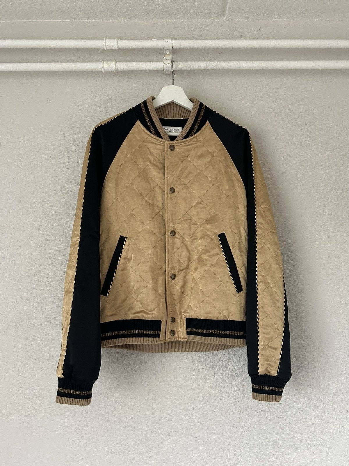 Saint Laurent Paris Gold Satin Teddy Bomber Jacket Size US M / EU 48-50 / 2 - 1 Thumbnail