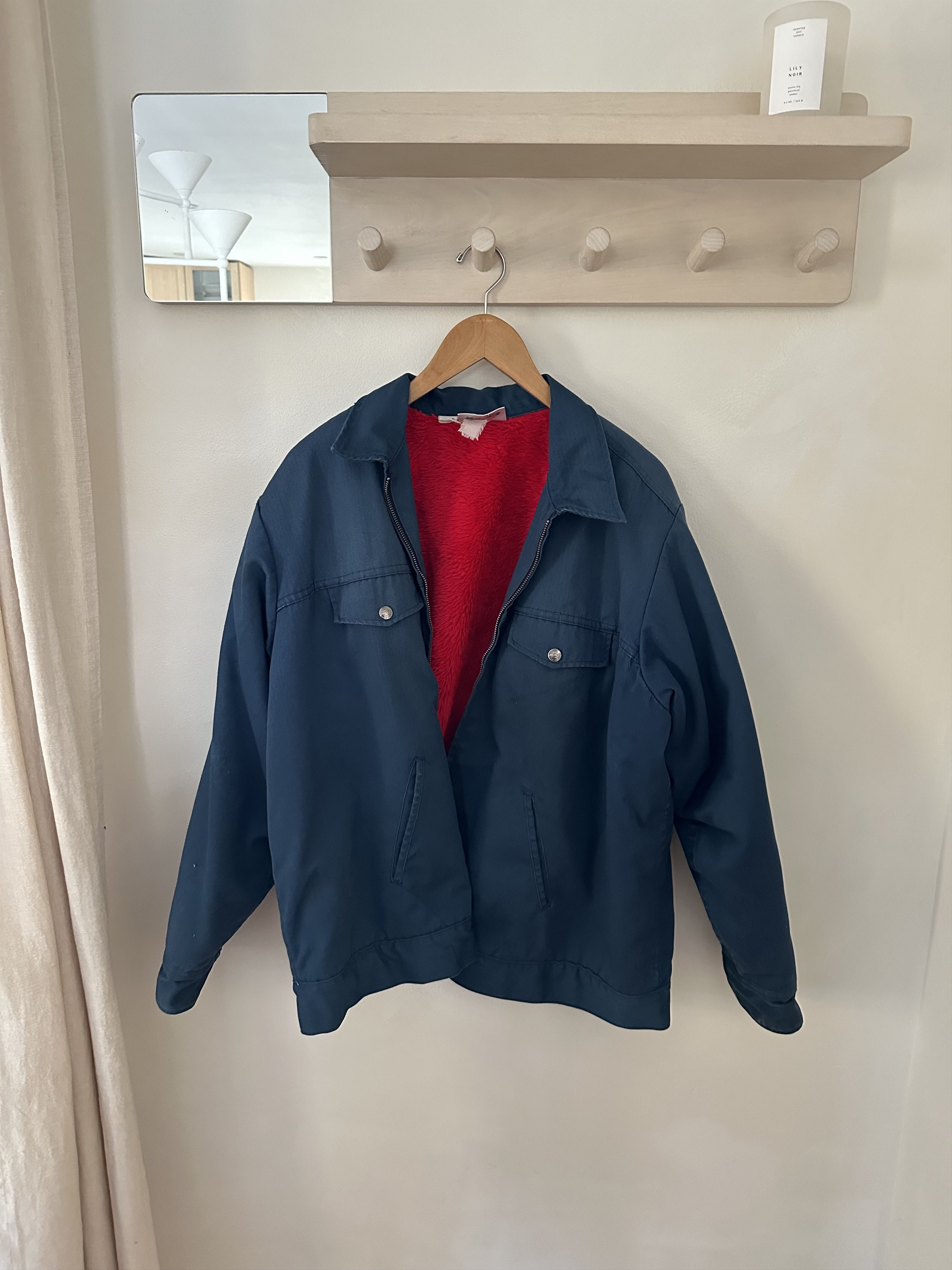 Vintage Blue Workwear Jacket Fur Liner Red