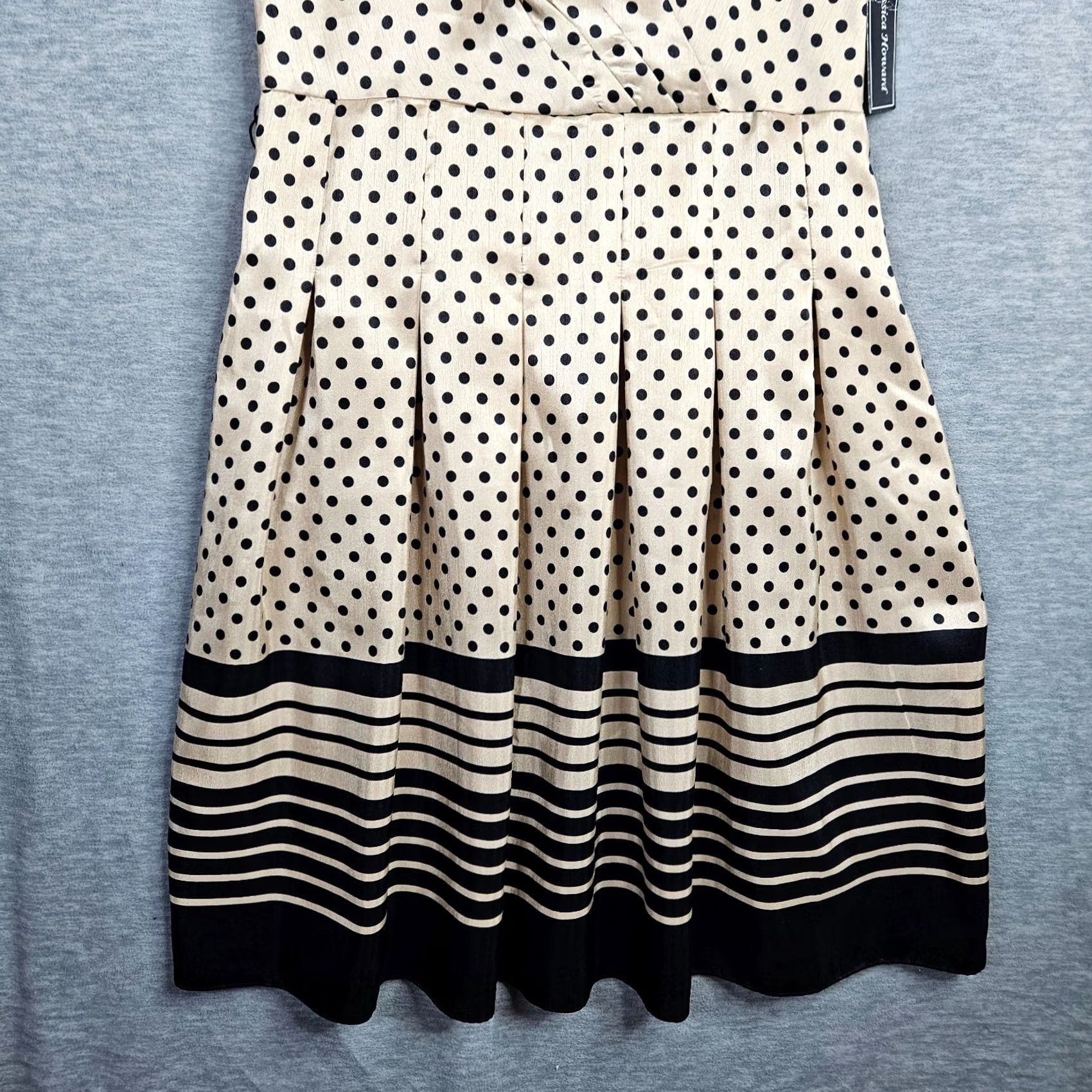 Vintage Jessica Howard Women's Dress Polka Dot Black Striped A-Line Knee Length Sleeveless 16 NEW Size XXL / US 16-18 / IT 52-54 - 4 Thumbnail