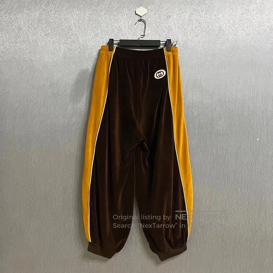 Gucci gucci velvet trackpants in brown and yellow. Size 22" - 1 Thumbnail