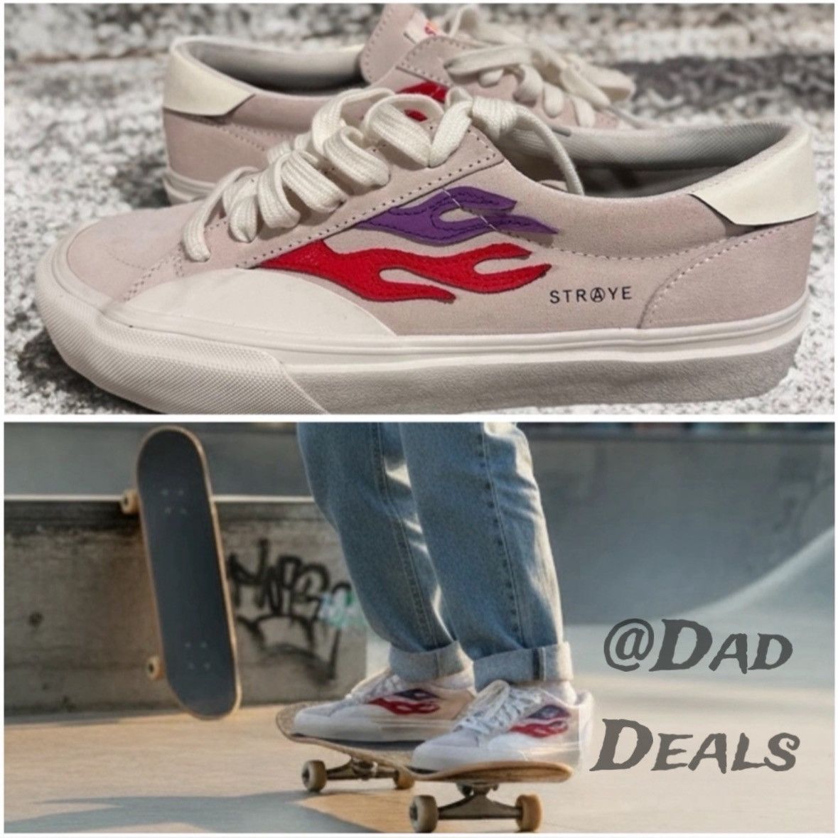 STRAYE Straye Logan Flame Cream Rainbow Sneaker Skate Shoe Unisex Size US 8 / EU 41 - 1 Thumbnail