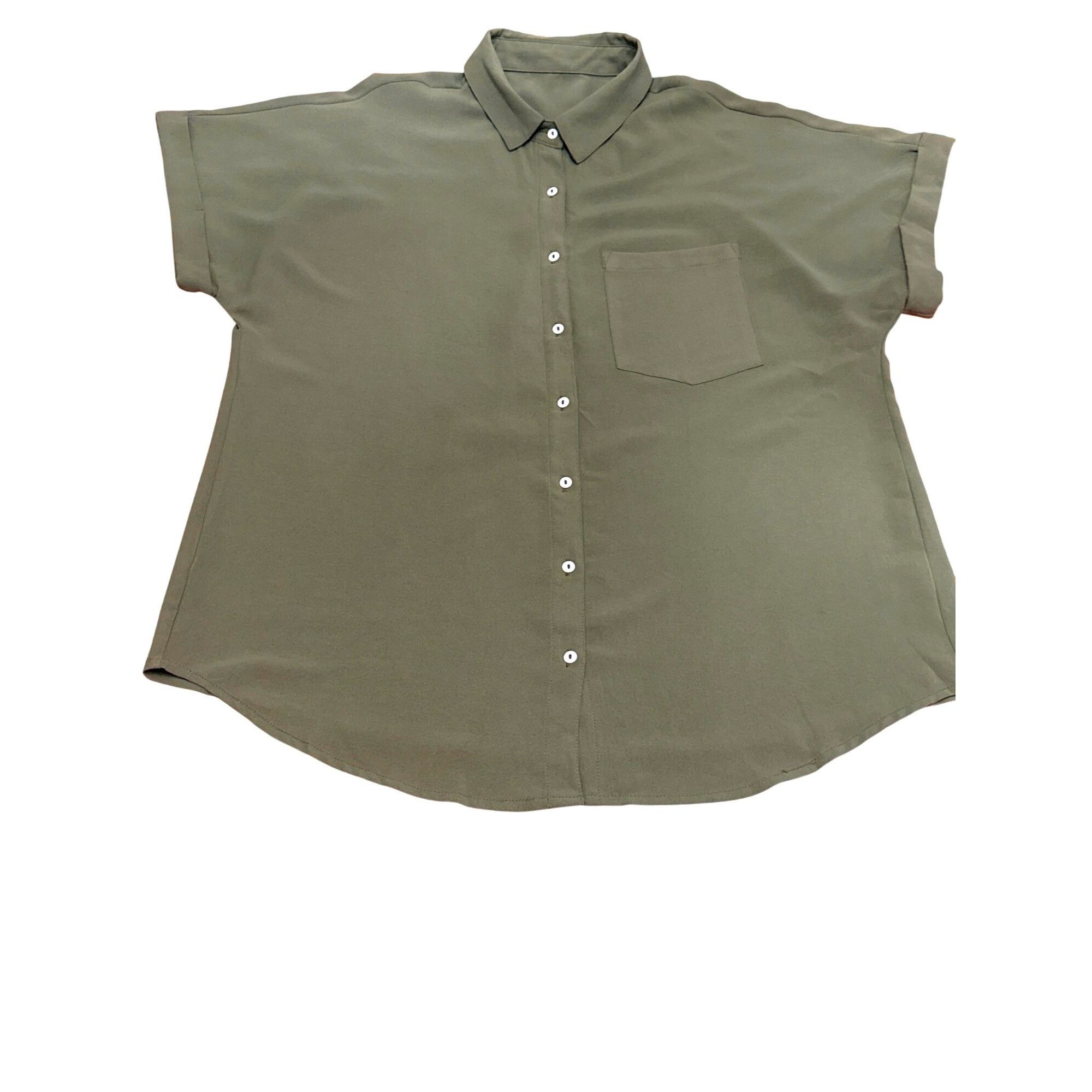 Other CCC Army Green Chic Henley Short Sleeve Button Up Lapel Shir Size XL / US 12-14 / IT 48-50 - 7 Thumbnail