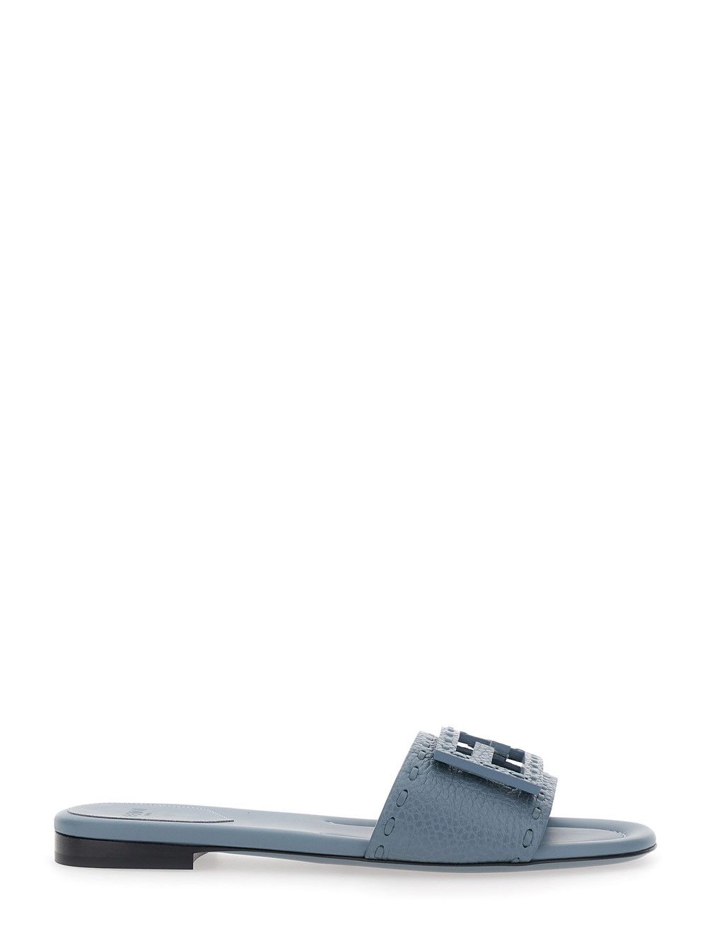 Fendi Blue Slide Sandals with Logo Plate on the Front in Leather Woman Size US 8 / IT 38 - 1 Thumbnail