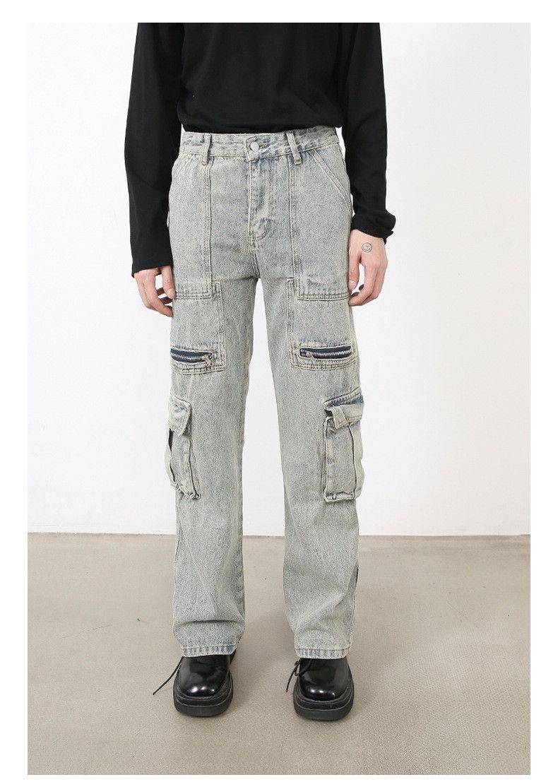 image of Gray Cargo Denim Jeans in Grey, Men's (Size 32)