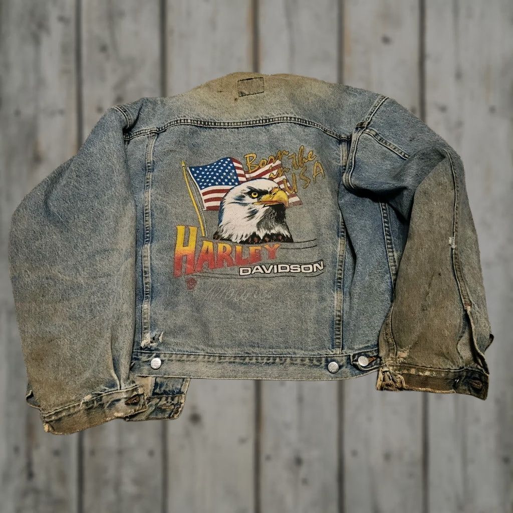 Harley Davidson VINTAGE Harley-Davidson Denim Jacket XL Blue Eagle Embroidery 90s Biker USA Men Size XL Size US XL / EU 56 / 4 - 1 Thumbnail