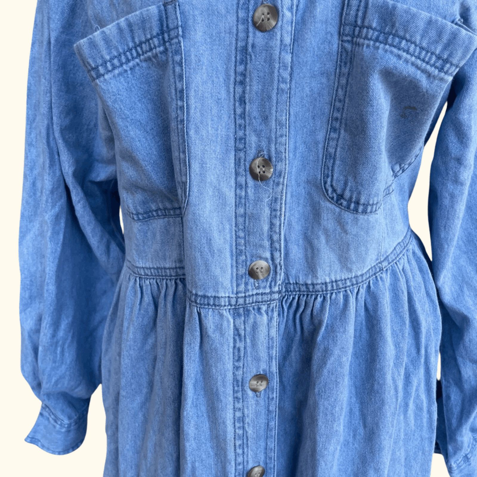 Vintage VTG Shirt Dress | Fads Light Blue Denim | 90s Utility Femme Size M / US 6-8 / IT 42-44 - 7 Thumbnail