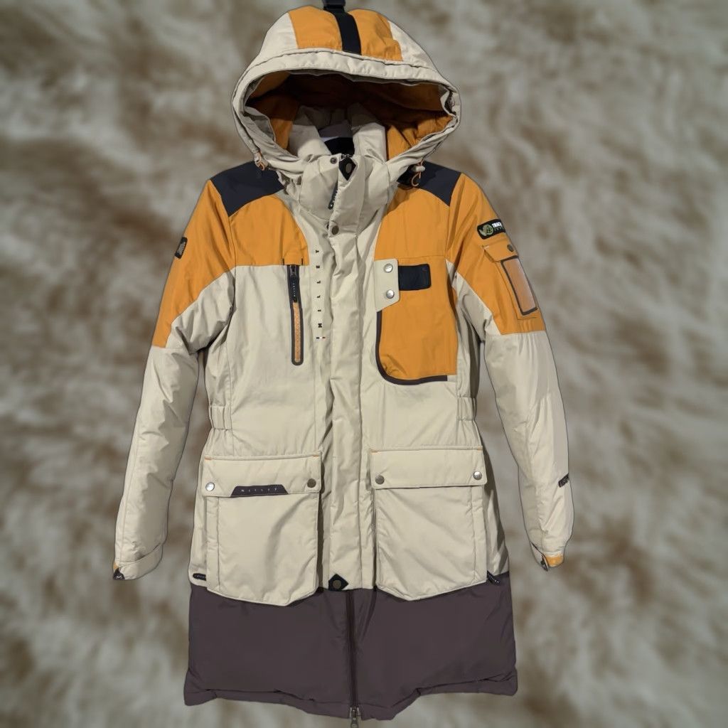 Vintage Millet Down Long Trench Jacket Coat Orange Beige Hood Women’s XS/XS Jacket, Puffer, 90/XS, Beige Orange, MilLet, Wool? Size XS / US 0-2 / IT 36-38 - 1 Thumbnail