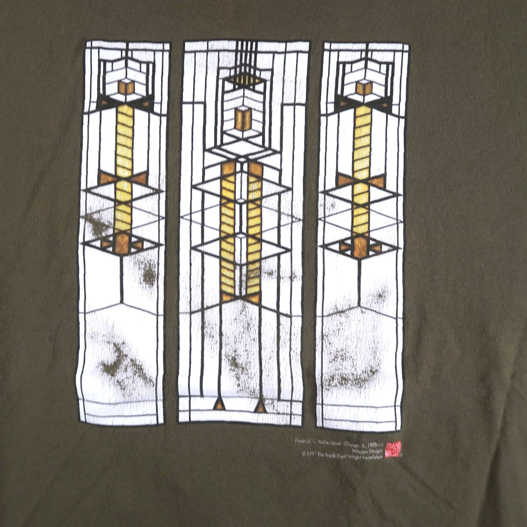 Anvil VINTAGE Frank Lloyd Wright Robie House Window Designs T Shirt 1990s XL Green Mens 90s Shirt Graphic Print Anvil Crew Neck Short Sleeve Cotton Size US XL / EU 56 / 4 - 3 Thumbnail