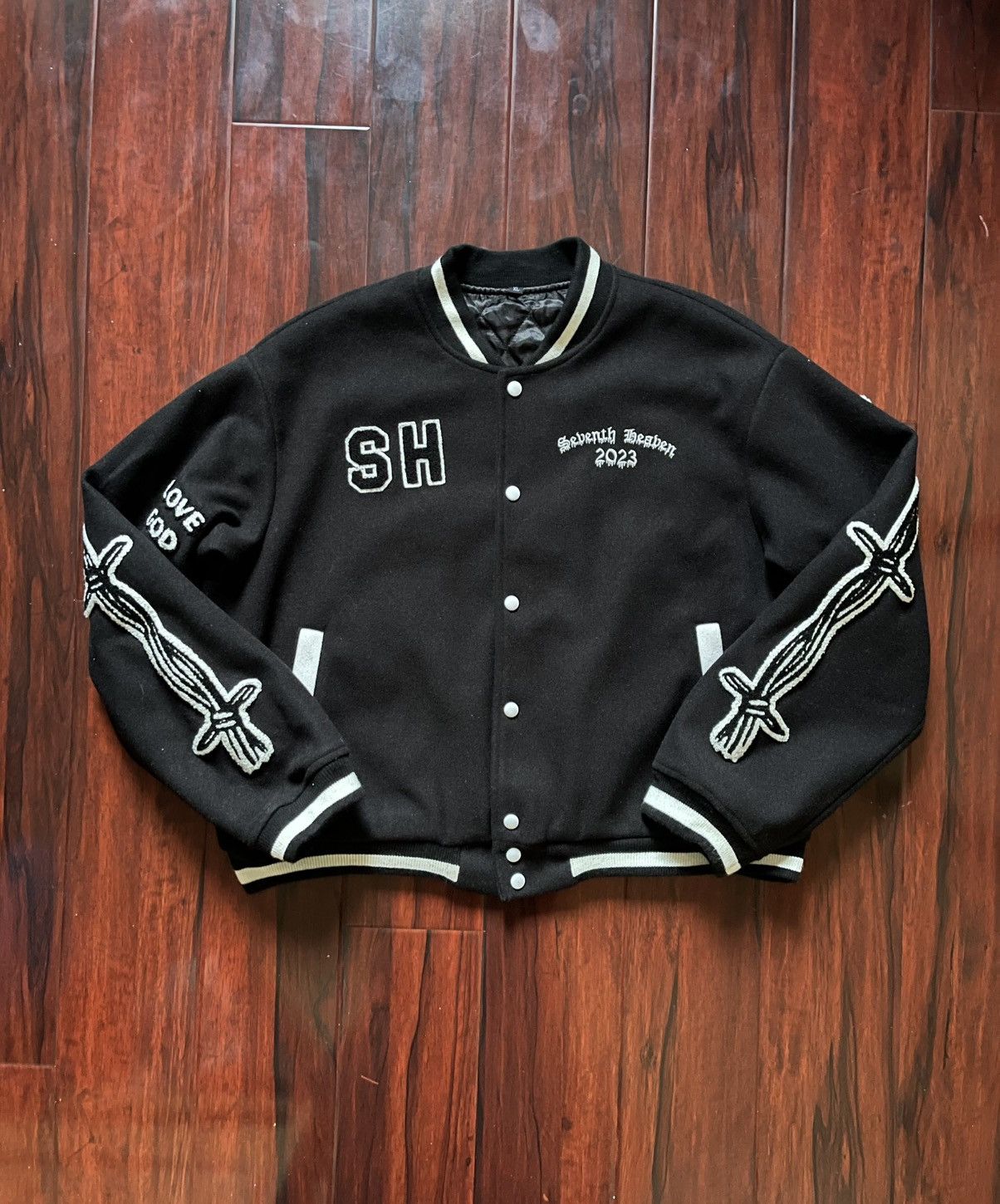 Seventh Heaven Seventh Heaven 2023 Barbed Wire Cross Varsity Jacket SZ XL Size US XL / EU 56 / 4 - 1 Thumbnail