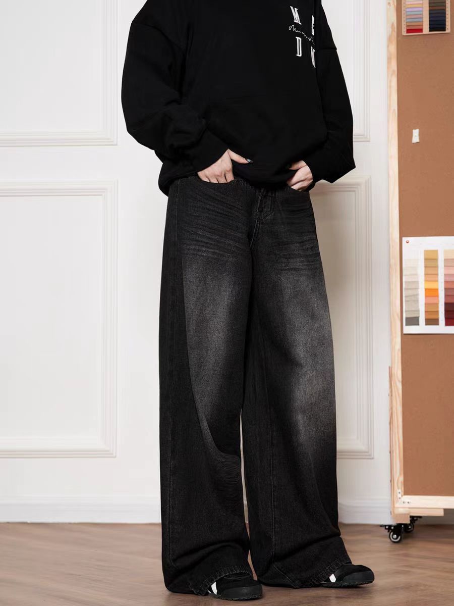Vintage High Street Black Straight Leg Wide Jeans