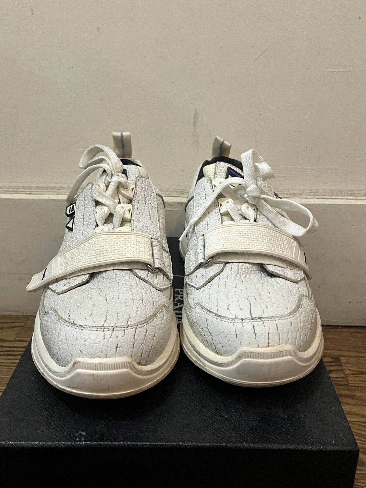 Prada Prada White Cracked Leather Sneaker Shoes Size US 10 / EU 43 - 2 Thumbnail