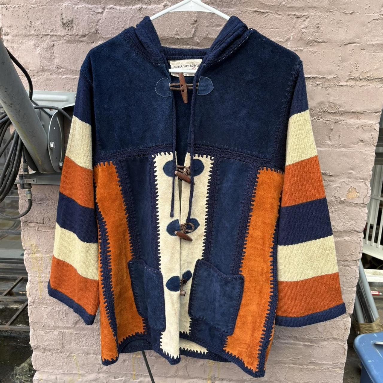 Genuine Leather Vintage 60s Suede Leather Patchwork Toggle Hooded Jacket Size US L / EU 52-54 / 3 - 1 Thumbnail