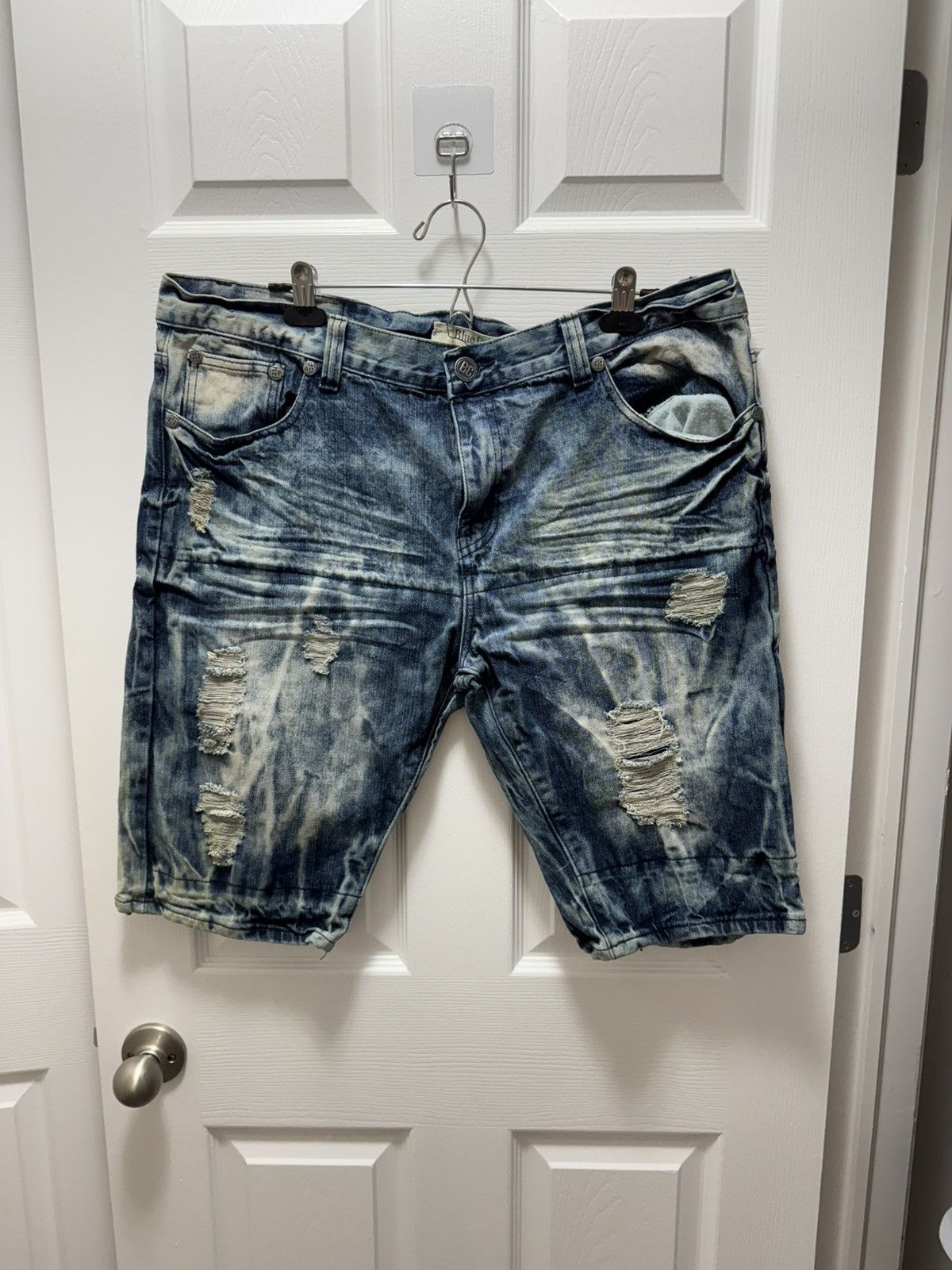 Japanese Brand Blue Cult Denim Shorts Distressed Avant Garde Vintage Blue Size US 38 / EU 54 - 1 Thumbnail