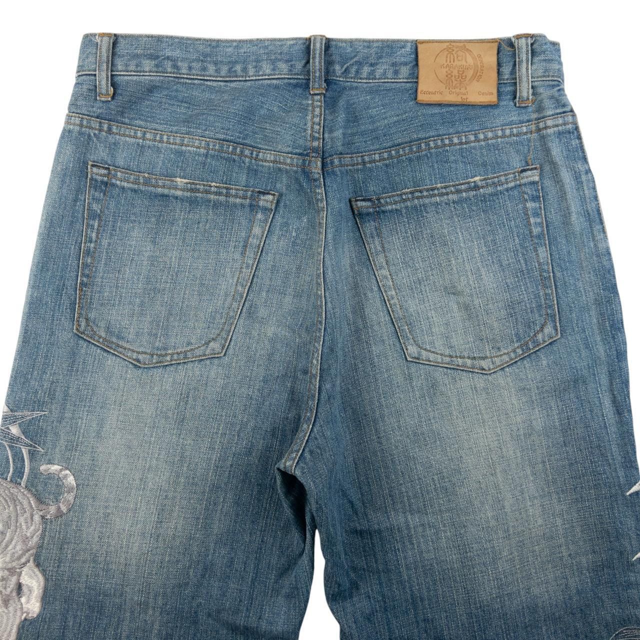 Other Vintage Karakuri Tamashii Embroidered Japanese Denim Jeans Size US 34 / EU 50 - 4 Thumbnail