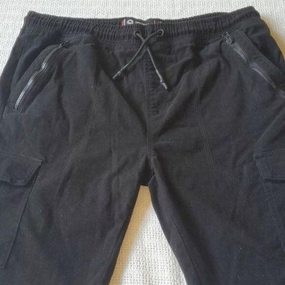 Akademiks Akademiks Cinched Zipper Pocketed Stretch Soft Black Cargo S Size US 35 - 1 Thumbnail