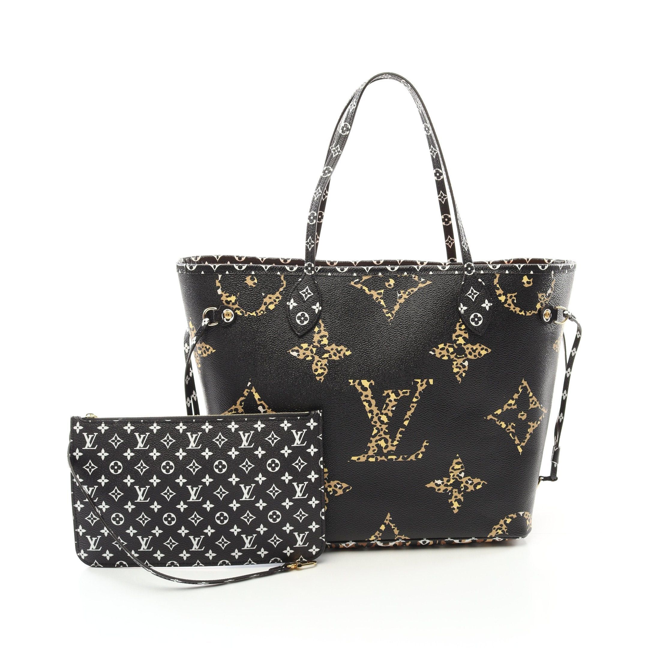 Louis Vuitton Neverfull Mm Monogram Jungle Noir Shoulder Bag Tote Light Brown Black White, Women's